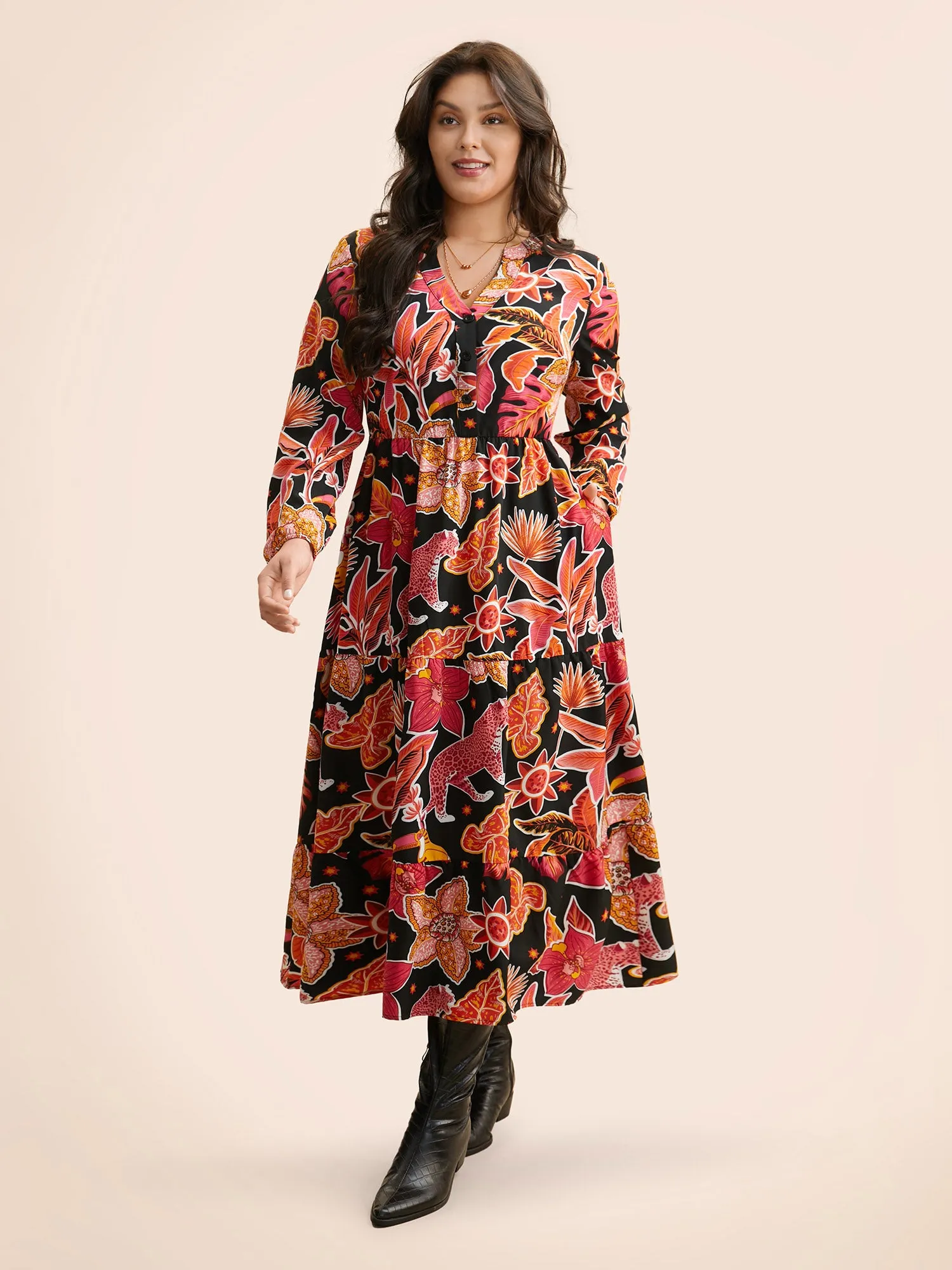 Notched Floral Elastic Waist Maxi Dress sold by Bloomchic product image thumbnail 3