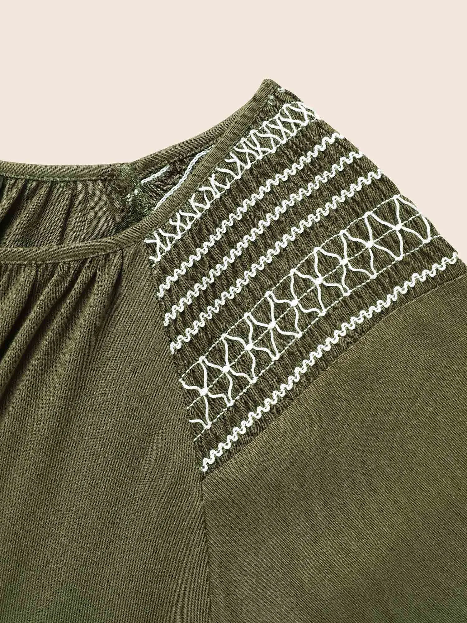 Keyhole Shirred Gathered Lantern Sleeve Blouse sold by Bloomchic product image thumbnail 5