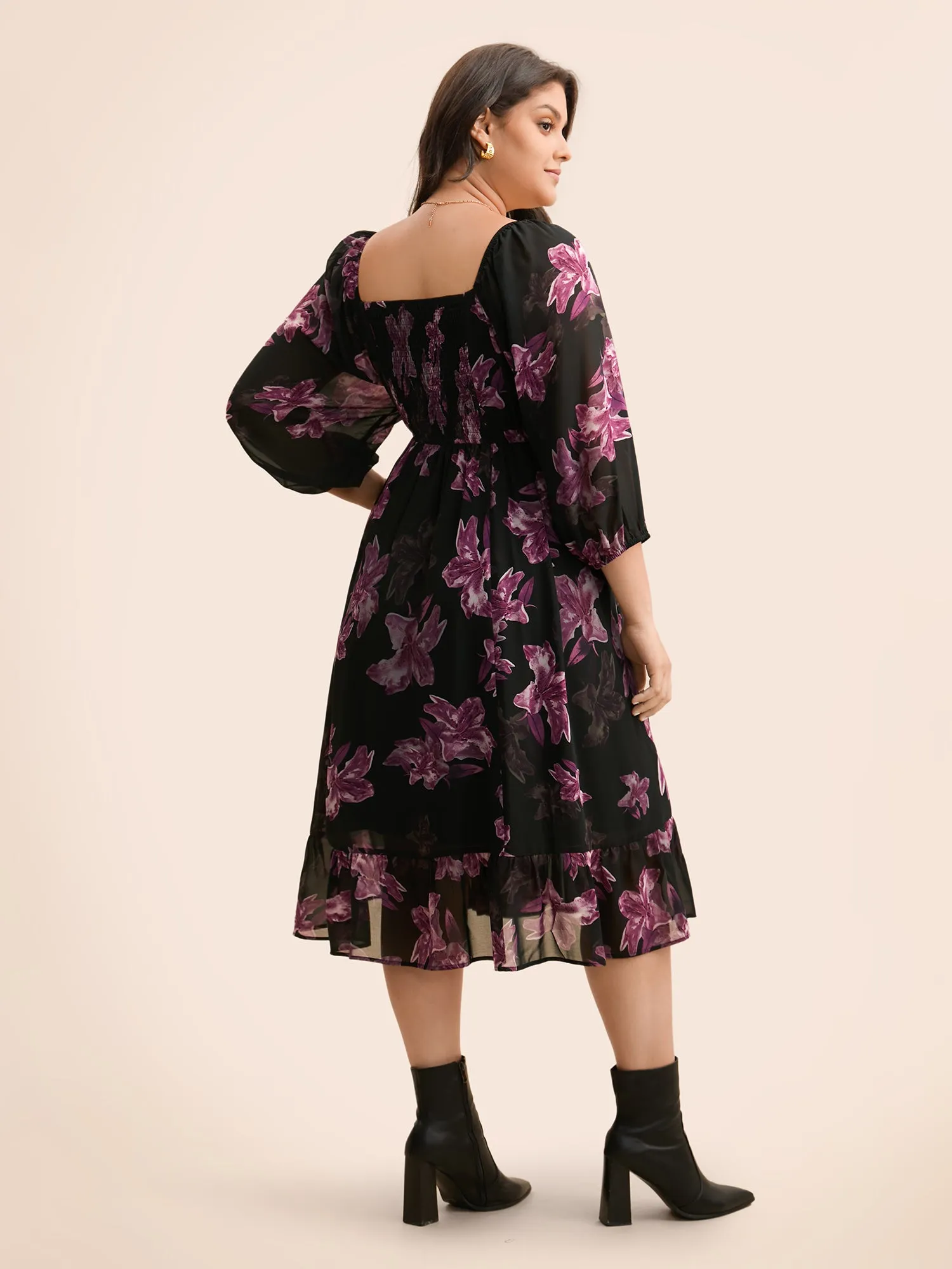 Floral Patchwork Ruffle Hem Mesh Dress sold by Bloomchic product image thumbnail 3