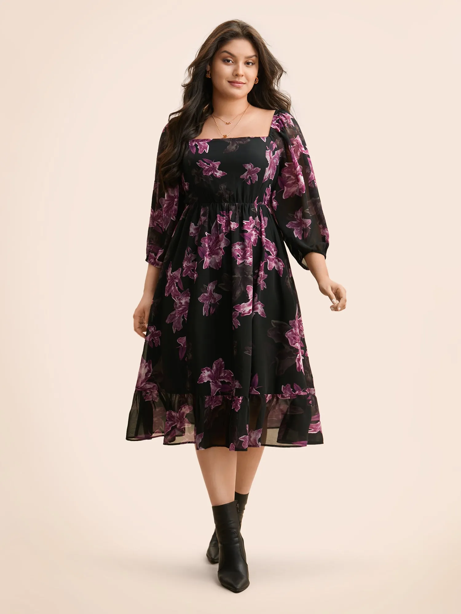 Floral Patchwork Ruffle Hem Mesh Dress sold by Bloomchic product image thumbnail 2