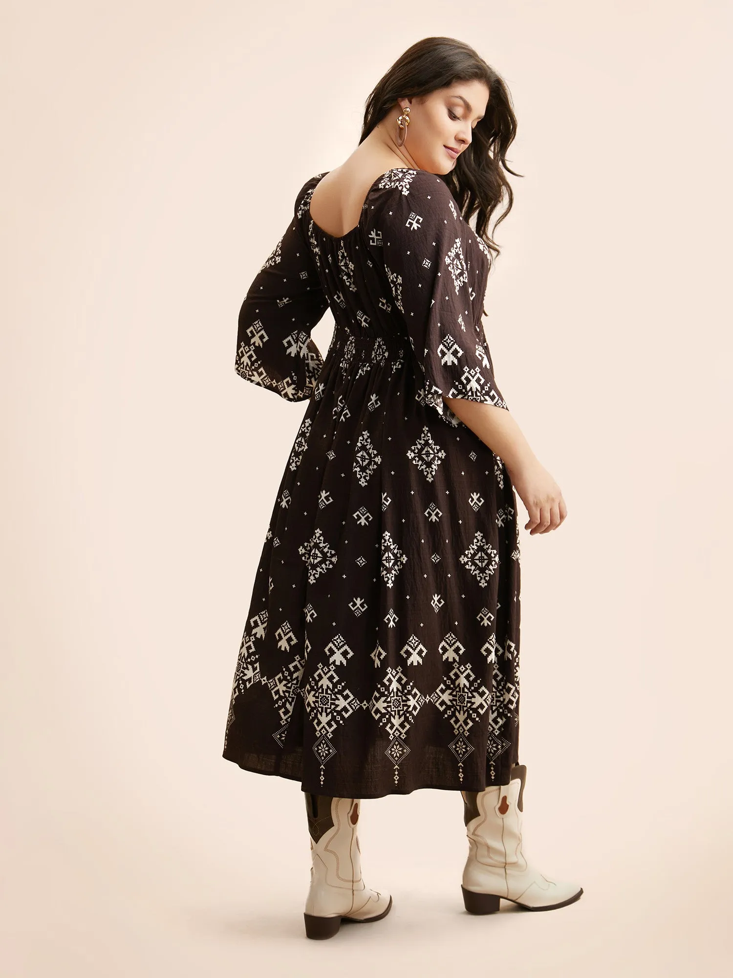 Boho Print Square Neck Shirred Dress sold by Bloomchic product image thumbnail 3