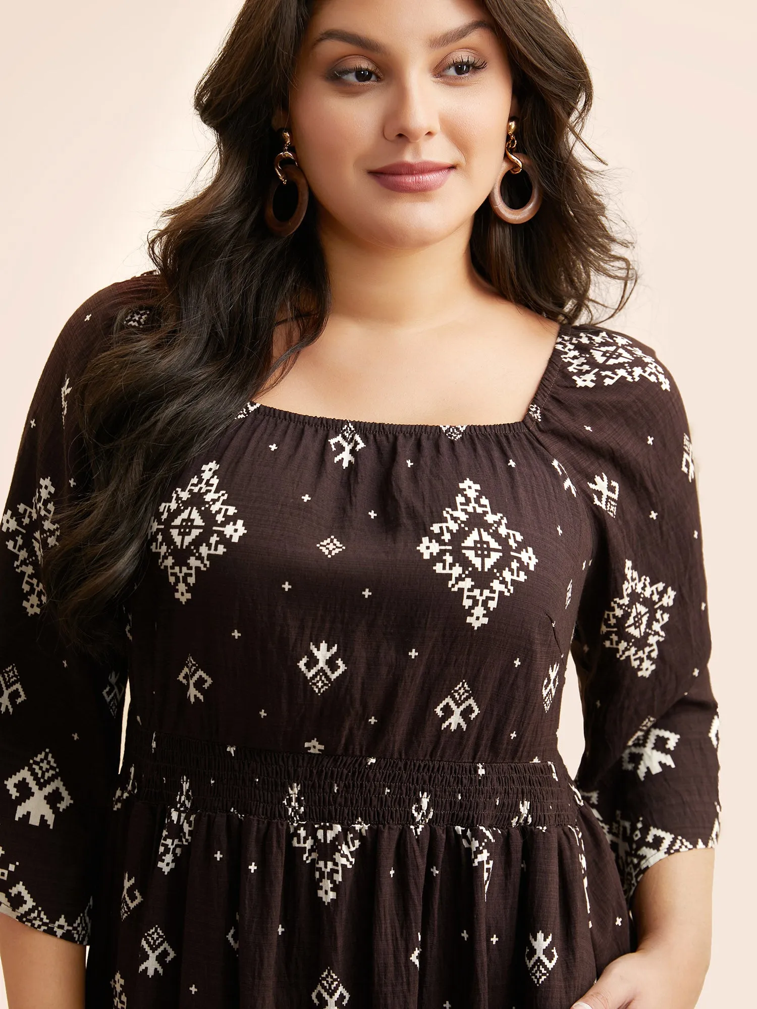 Boho Print Square Neck Shirred Dress sold by Bloomchic product image thumbnail 4