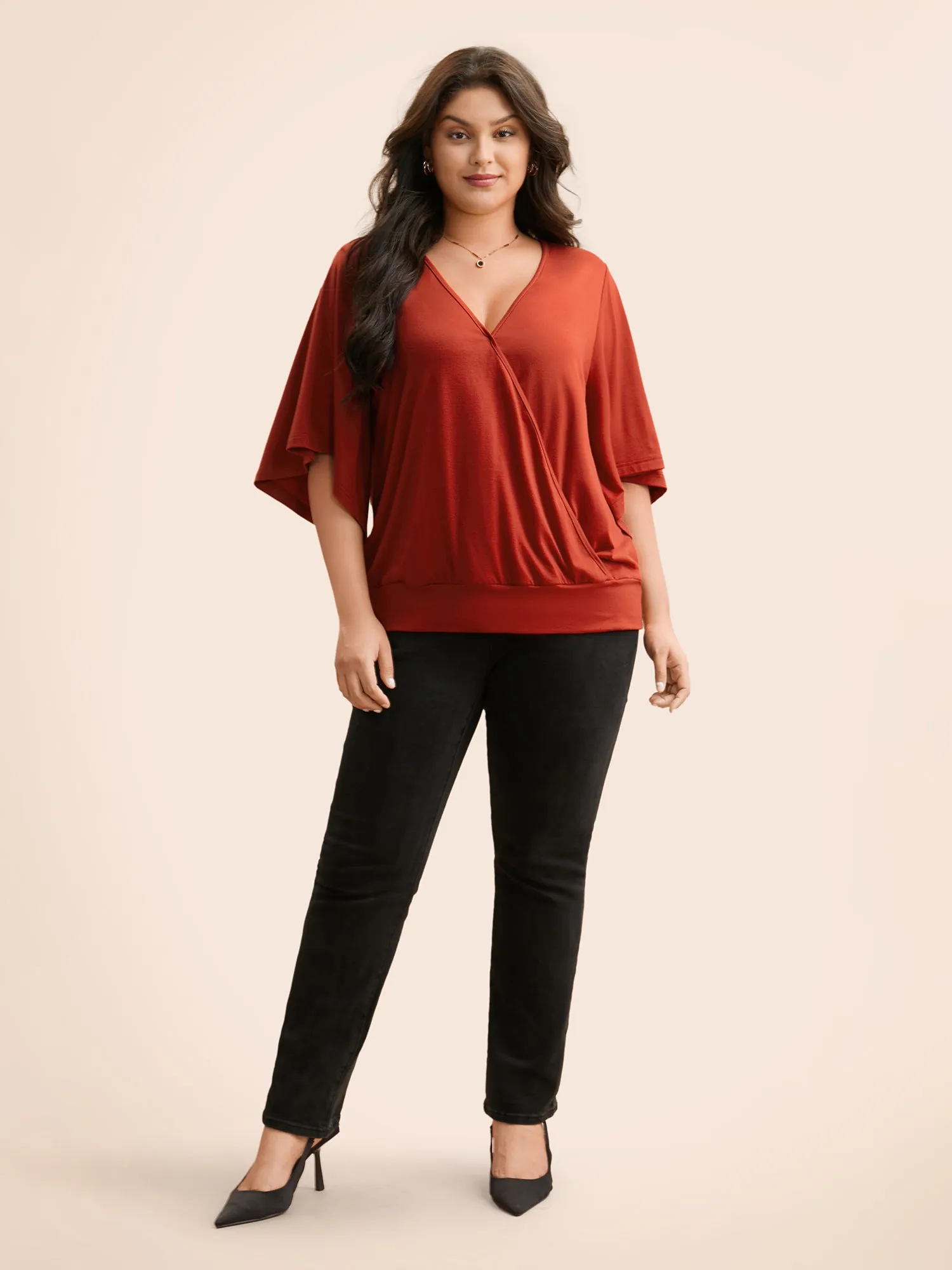 Solid Wrap Flutter Sleeve T-shirt sold by Bloomchic product image thumbnail 3