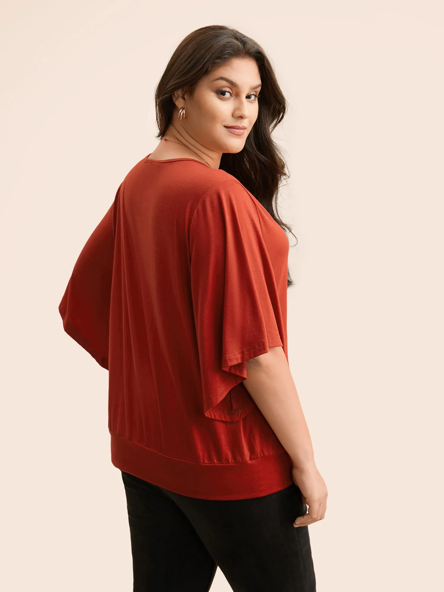Solid Wrap Flutter Sleeve T-shirt sold by Bloomchic product image thumbnail 2