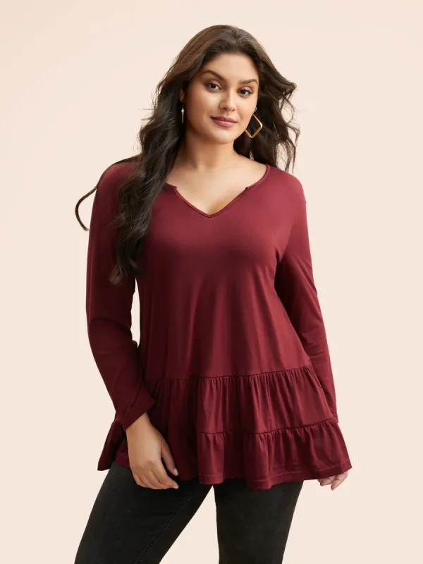 Notched Ruffle Layered Hem T-shirt sold by Bloomchic