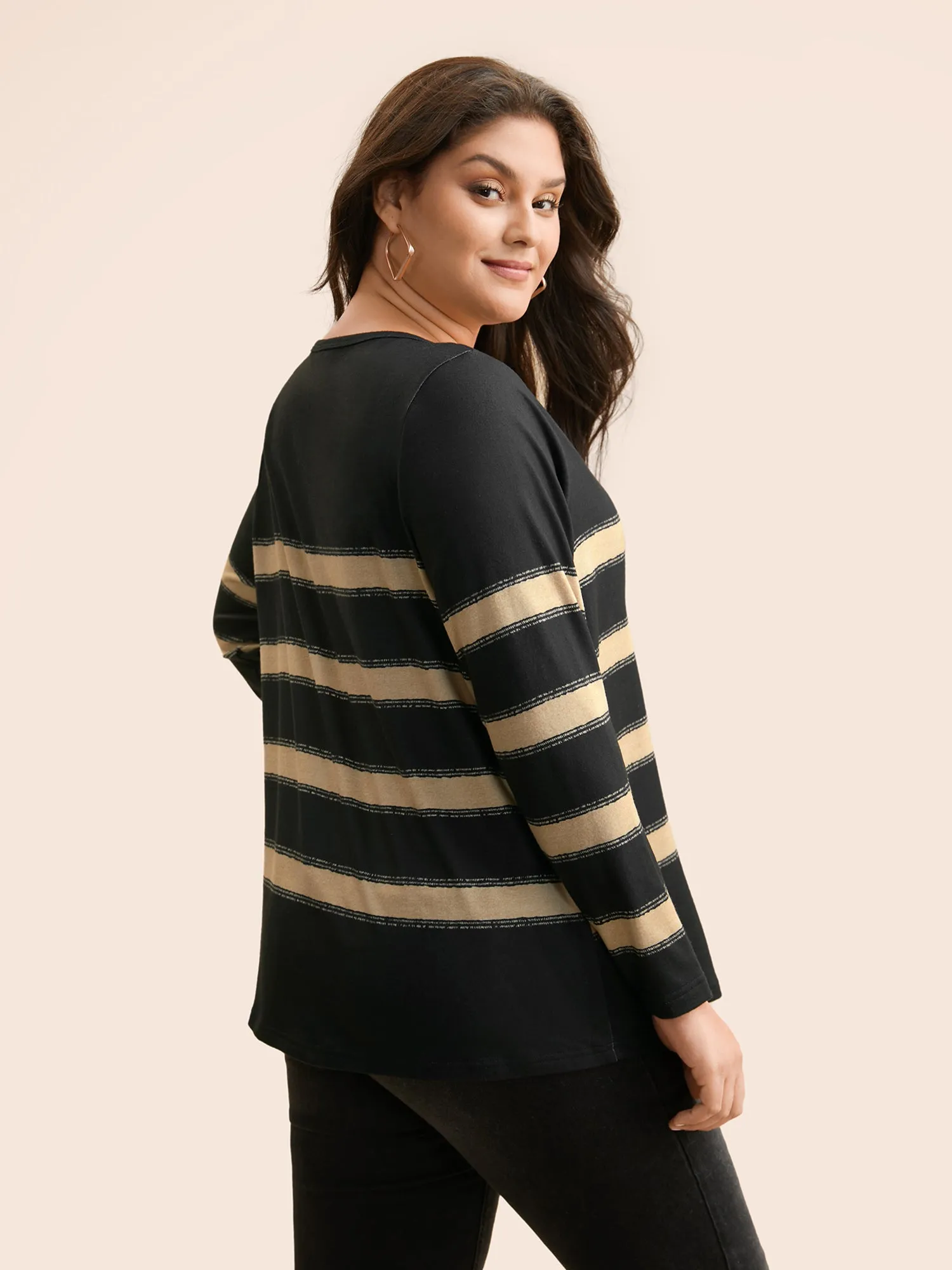 Contrast Striped Button Detail T-shirt sold by Bloomchic product image thumbnail 4