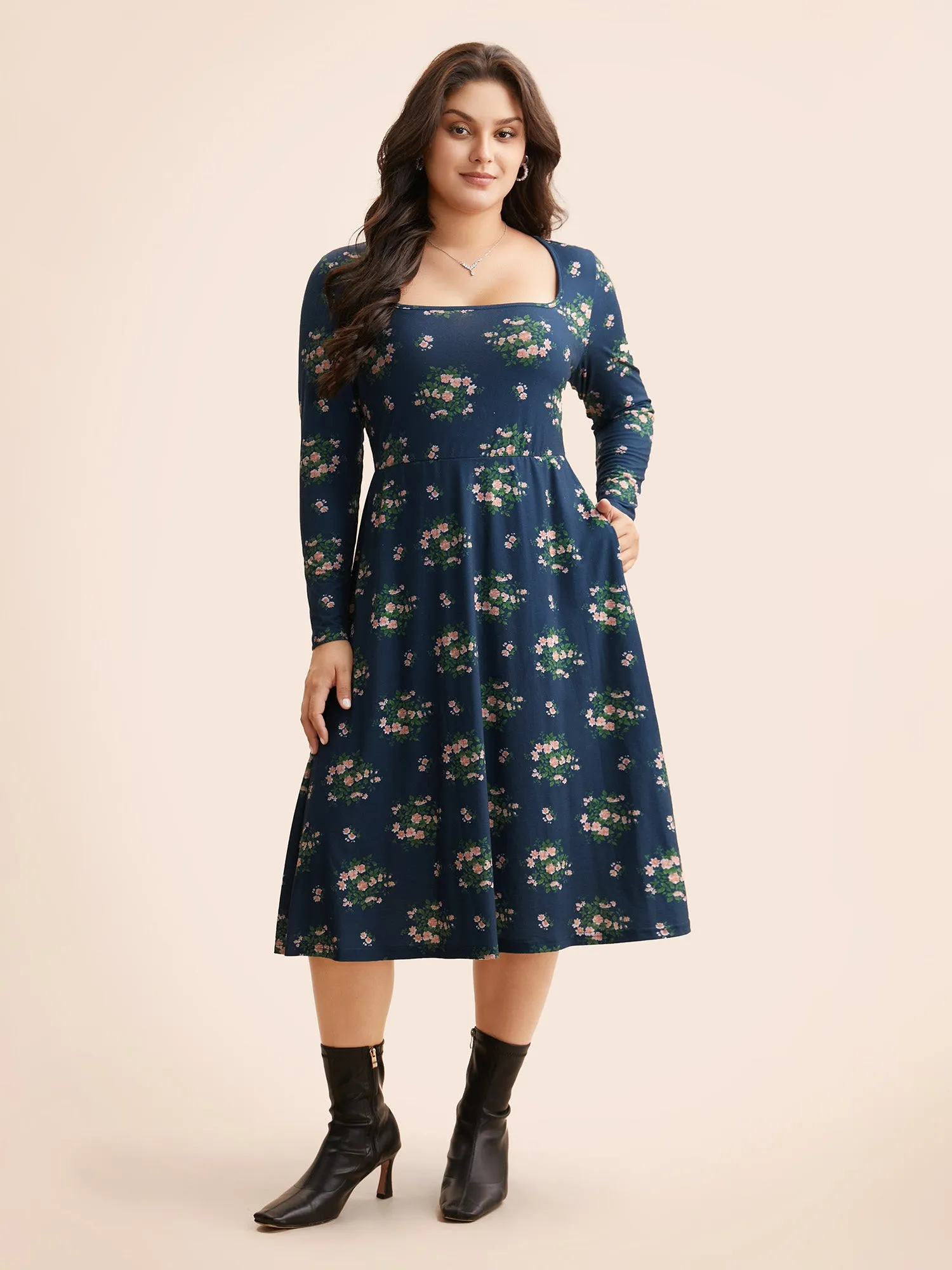 Square Neck Floral Cut Out Dress sold by Bloomchic product image thumbnail 4