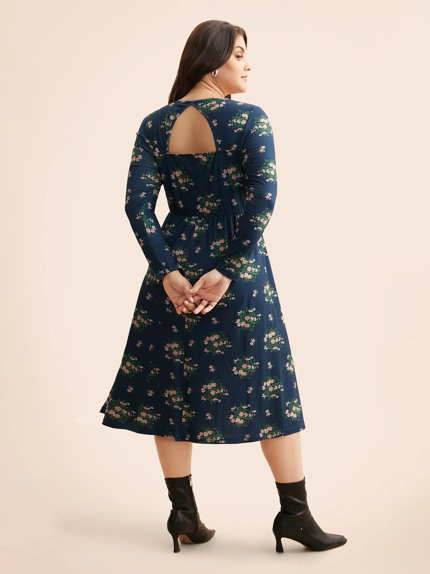 Square Neck Floral Cut Out Dress sold by Bloomchic