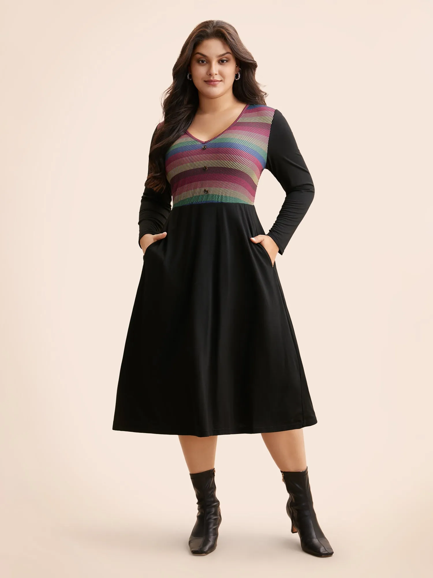 Contrast Striped Button Detail Midi Dress sold by Bloomchic product image thumbnail 2