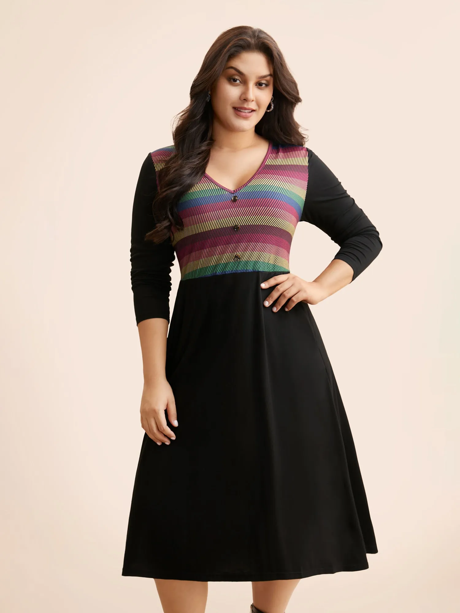 Contrast Striped Button Detail Midi Dress sold by Bloomchic