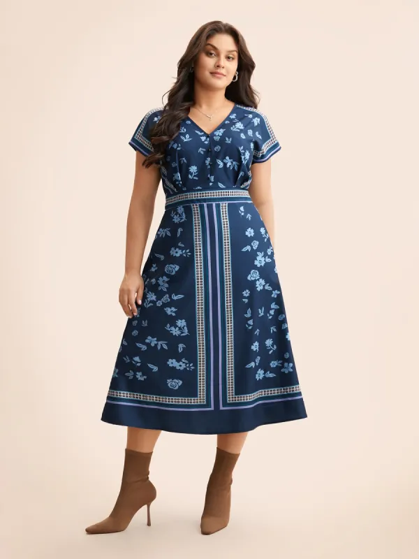 Boho Print Shirred Dolman Sleeve Dress sold by Bloomchic