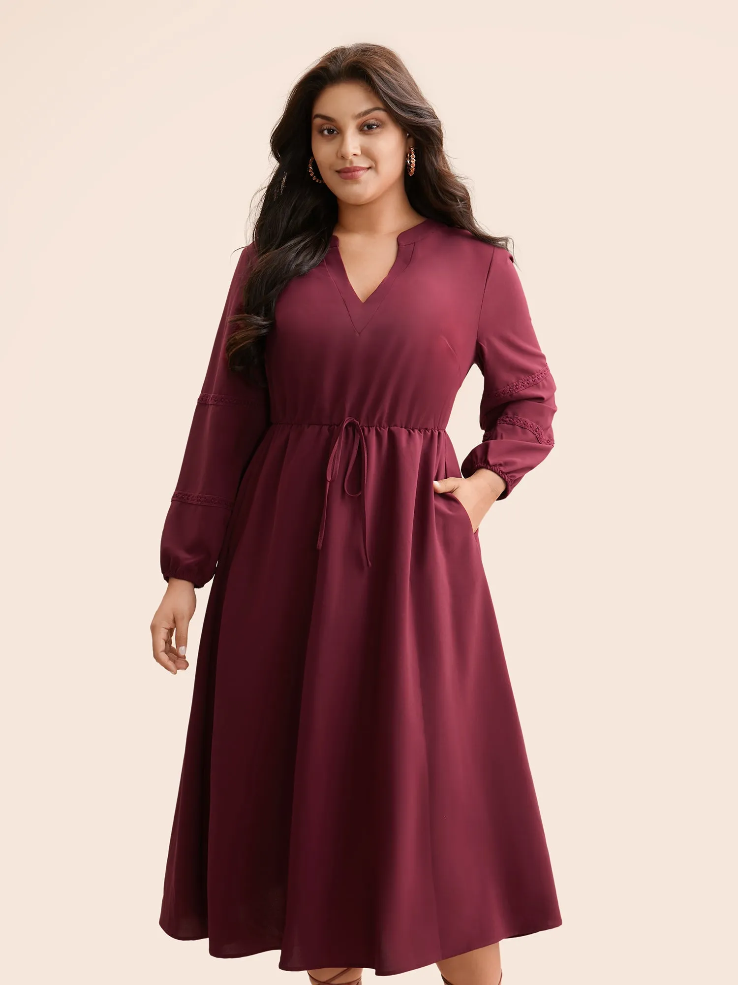 Notched Lace Patchwork Tie Knot Dress sold by Bloomchic product image thumbnail 2