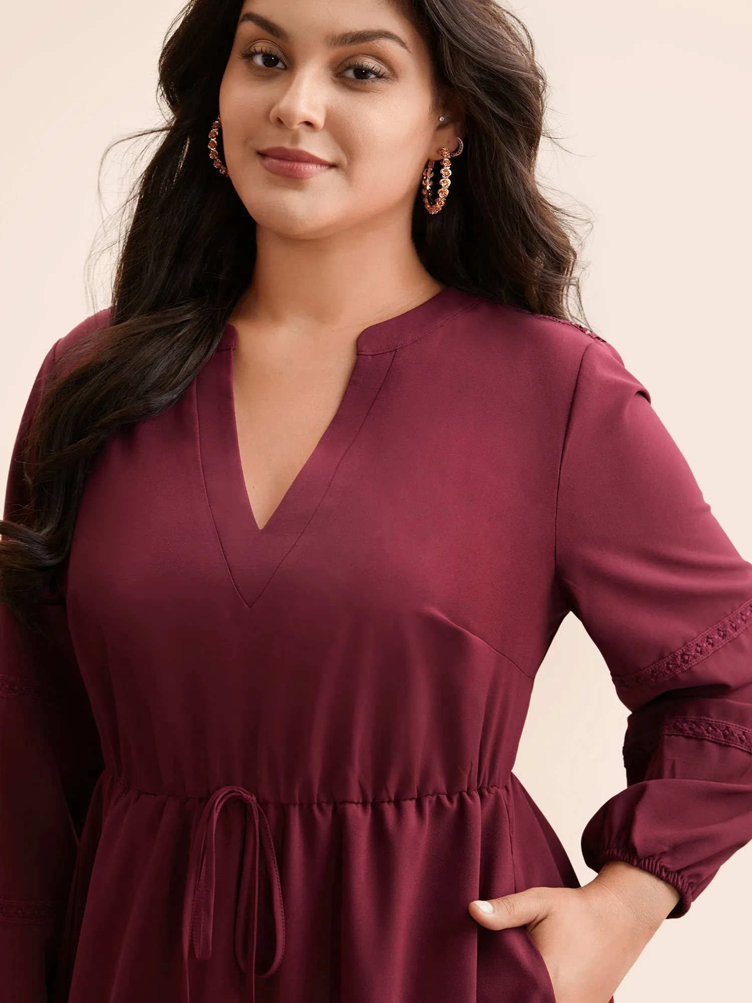 Notched Lace Patchwork Tie Knot Dress sold by Bloomchic product image thumbnail 5