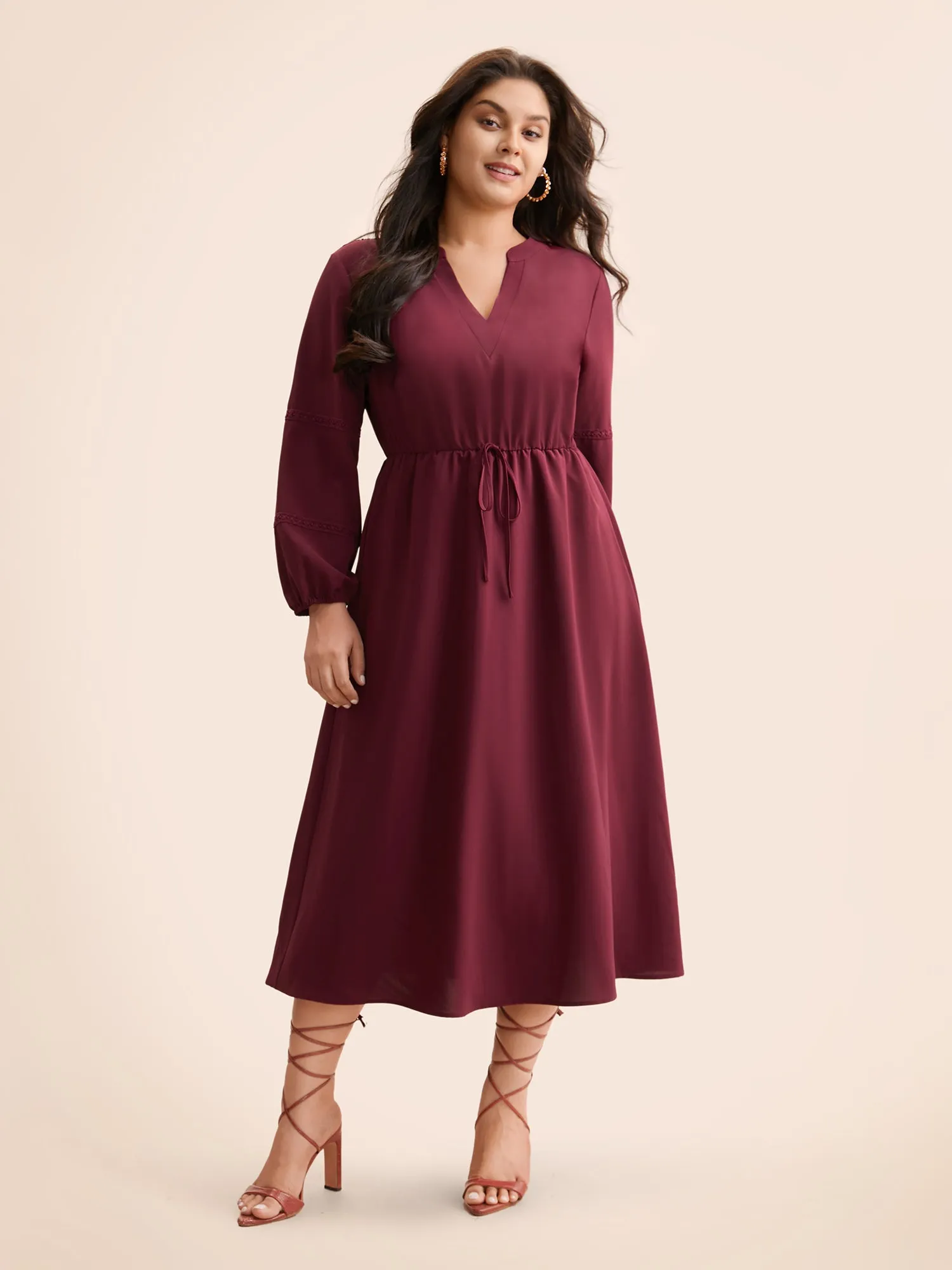 Notched Lace Patchwork Tie Knot Dress sold by Bloomchic product image thumbnail 3