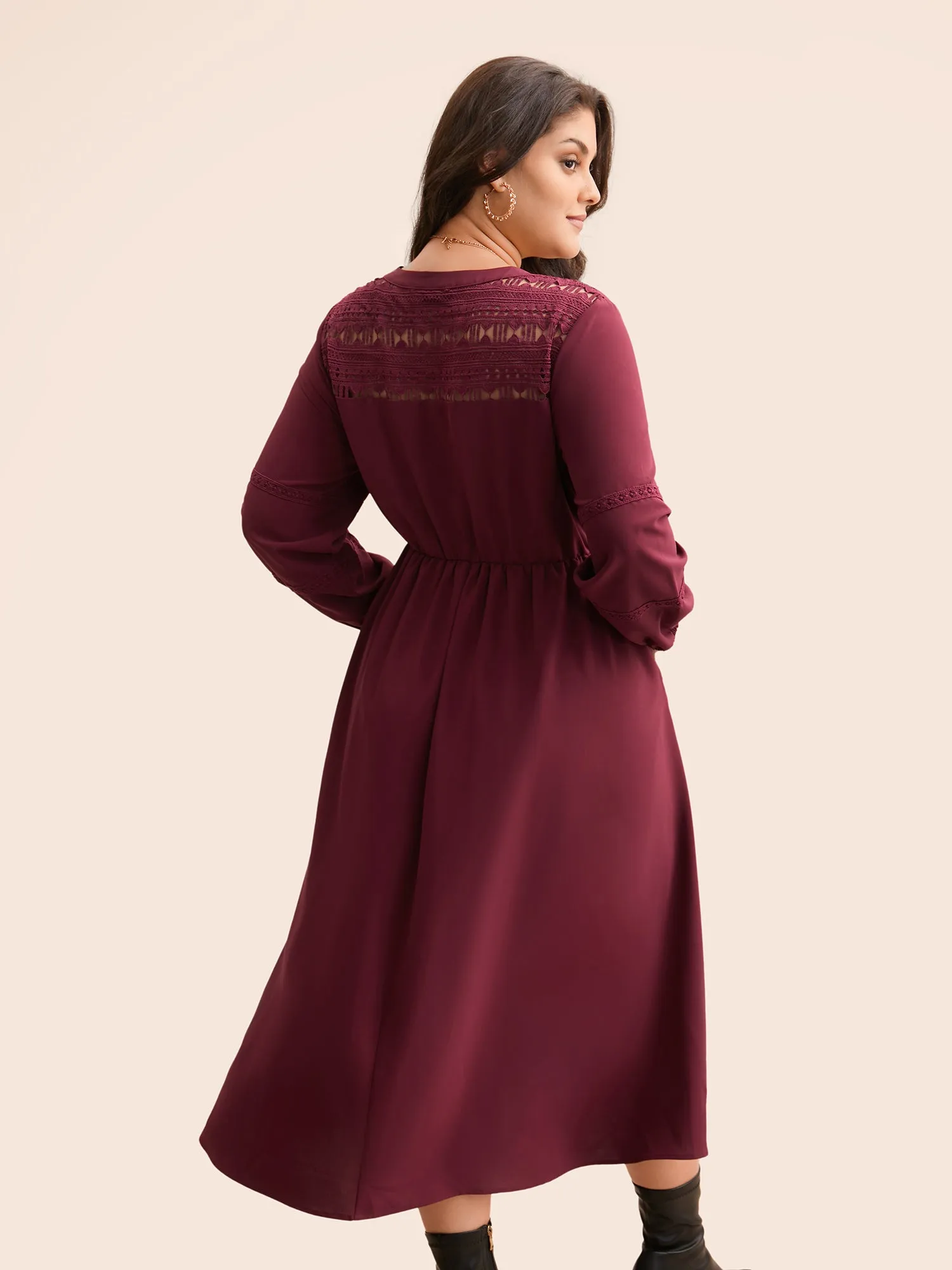 Notched Lace Patchwork Tie Knot Dress sold by Bloomchic