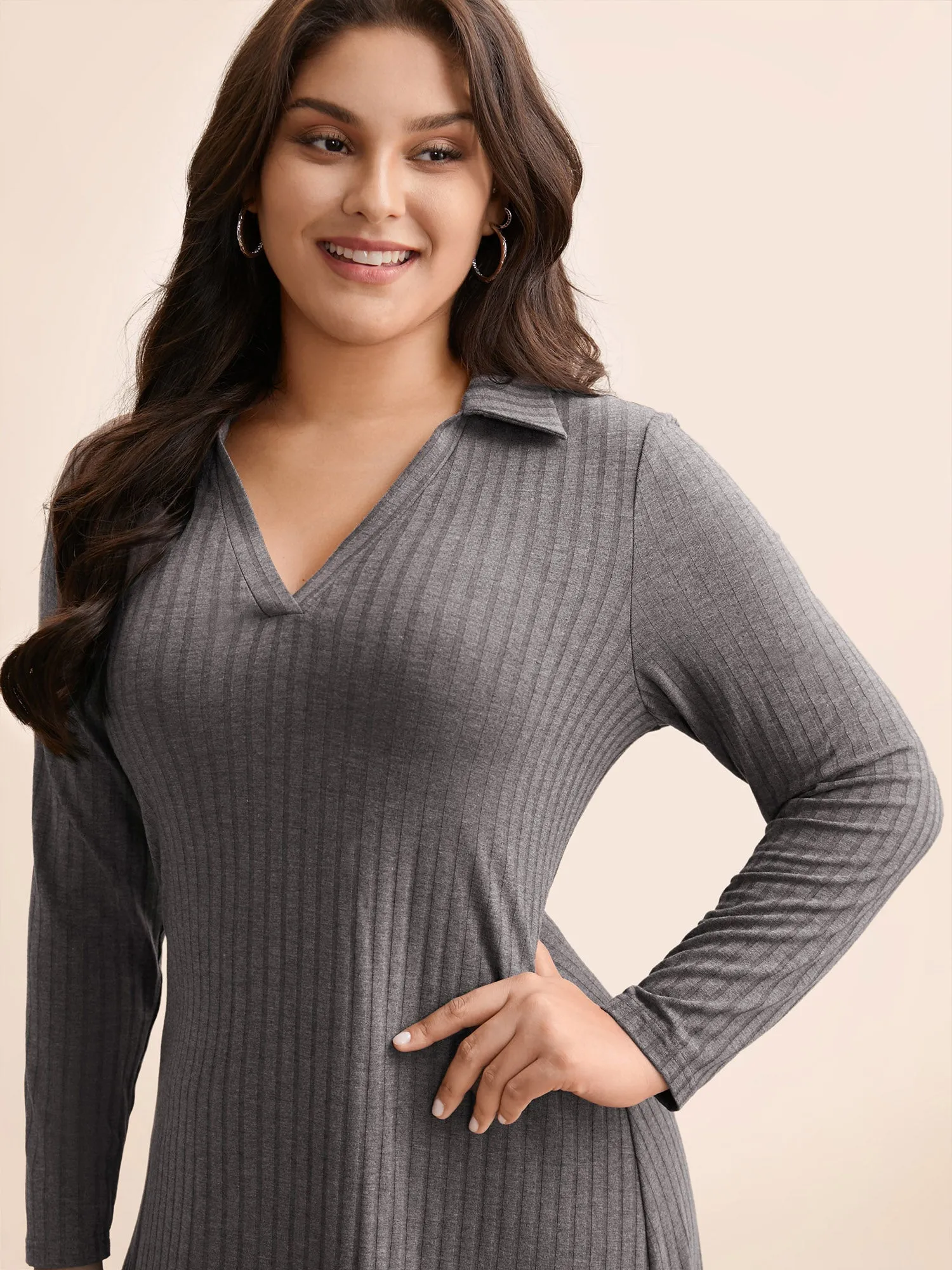 Solid Rib Knit Midi Dress sold by Bloomchic product image thumbnail 2