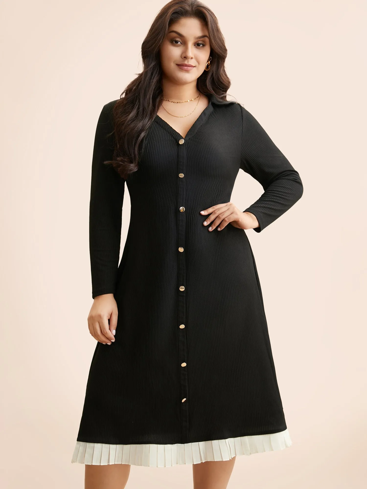 Texture Patchwork Pleated Metal Detail Dress sold by Bloomchic