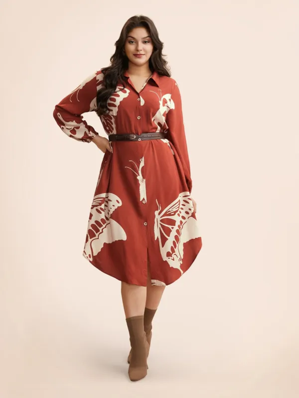 Butterfly Print Curved Hem Midi Dress sold by Bloomchic