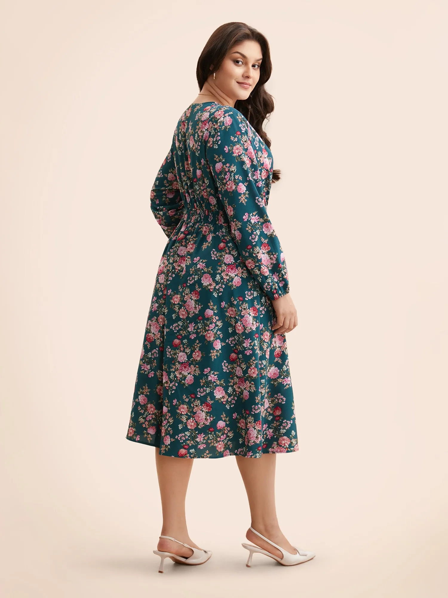 Floral Overlap Collar Gathered Dress sold by Bloomchic product image thumbnail 4