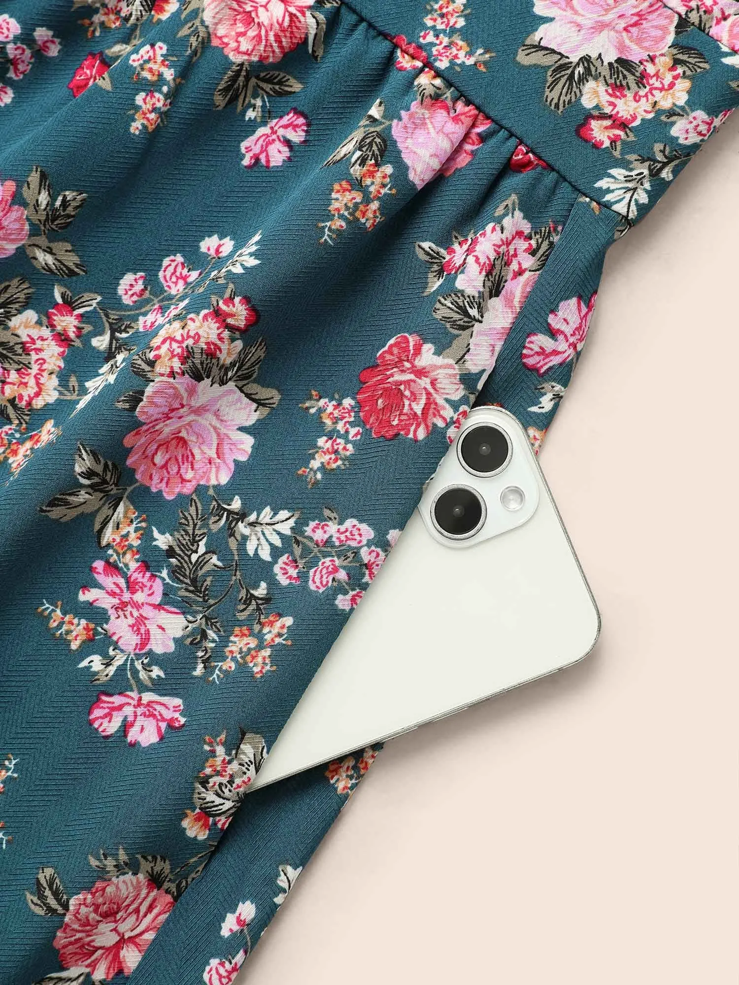 Floral Overlap Collar Gathered Dress sold by Bloomchic product image thumbnail 5