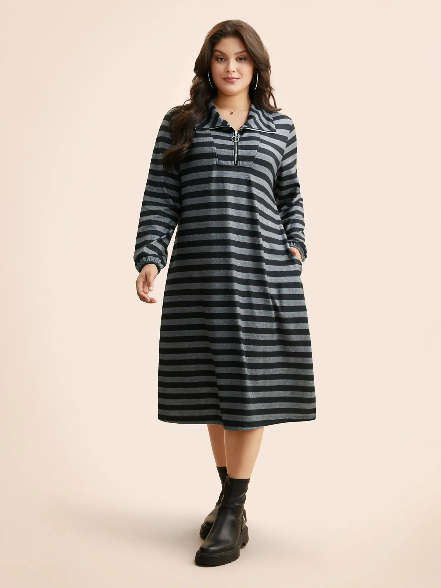 Striped Half Zip Pocket Dress sold by Bloomchic