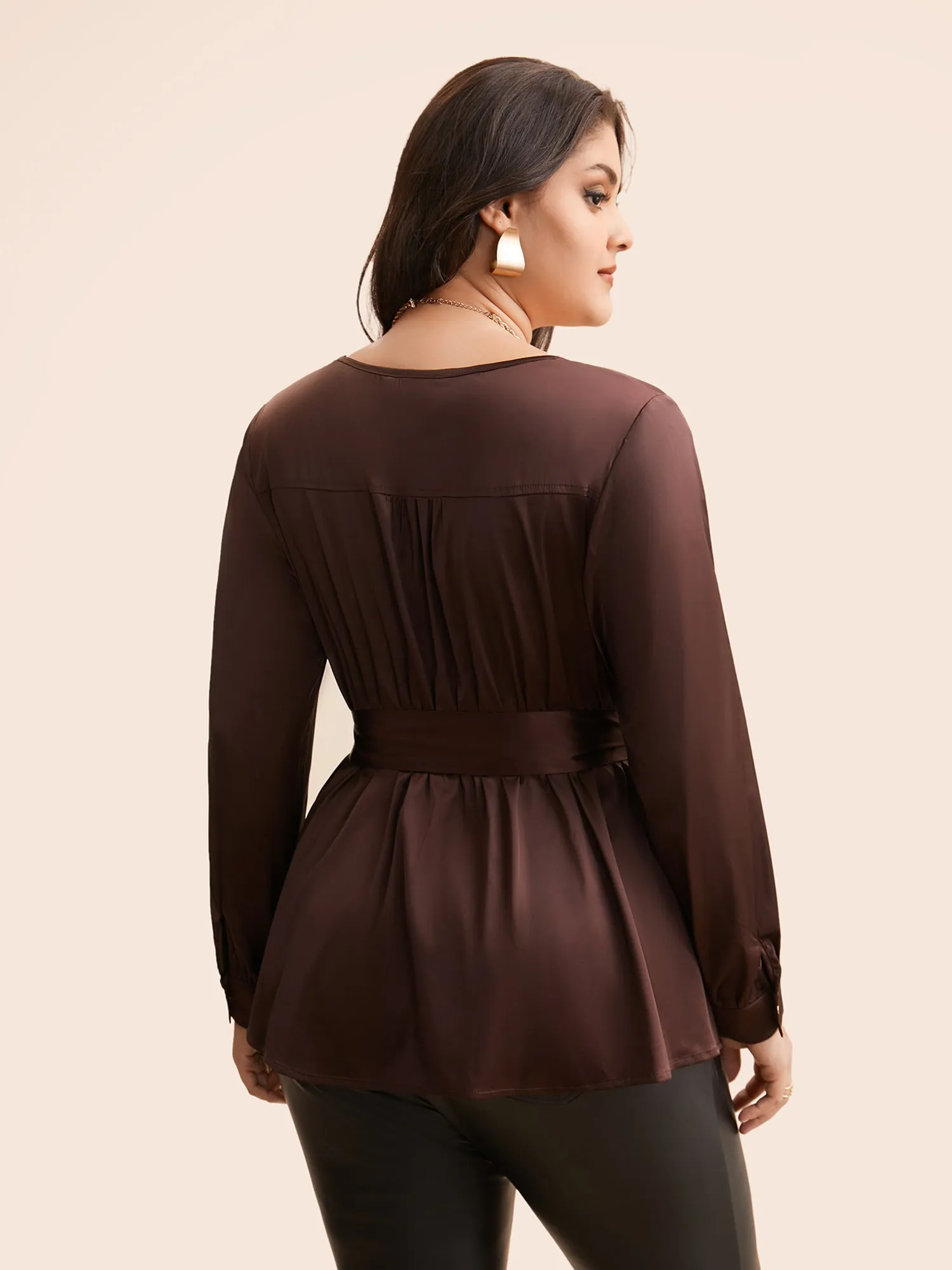 V Neck Tie Knot Gathered Blouse sold by Bloomchic product image thumbnail 4