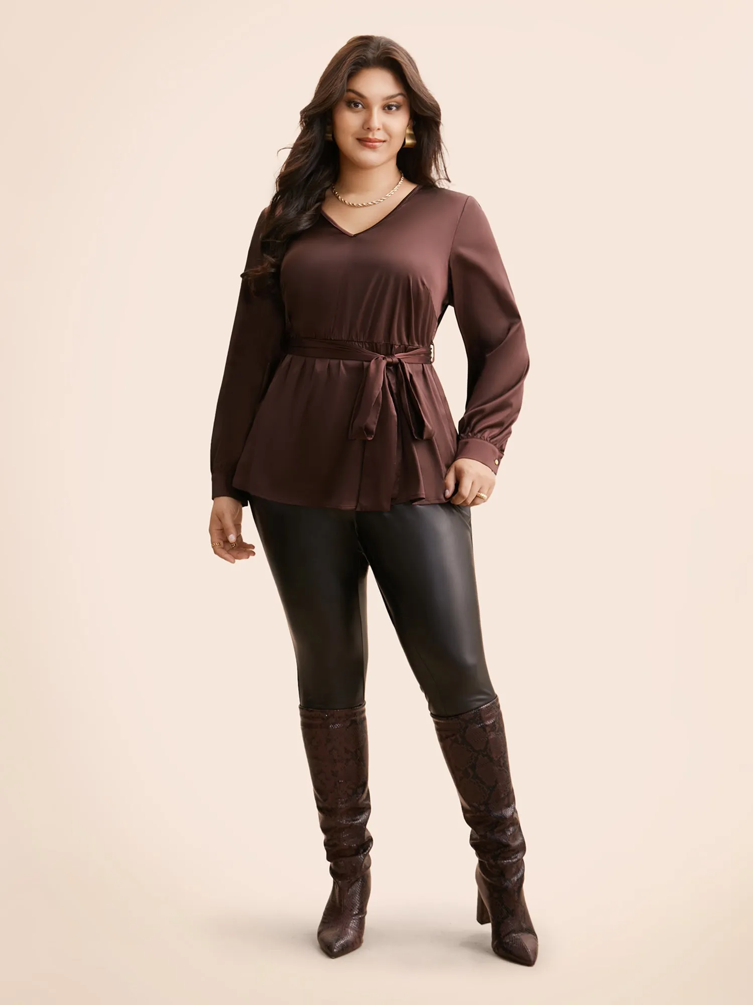 V Neck Tie Knot Gathered Blouse sold by Bloomchic product image thumbnail 2