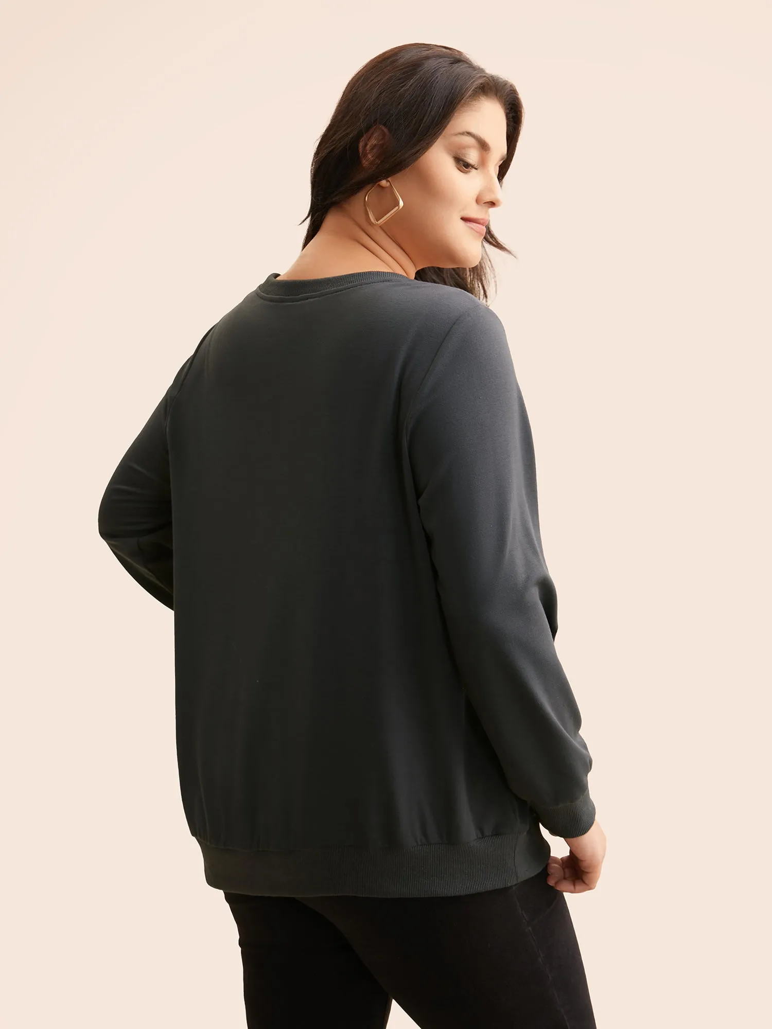 USA Embroidered Patch Round Neck Sweatshirt sold by Bloomchic product image thumbnail 4