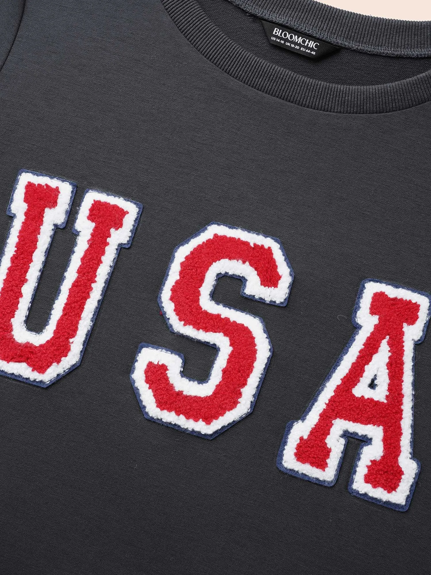 USA Embroidered Patch Round Neck Sweatshirt sold by Bloomchic product image thumbnail 5