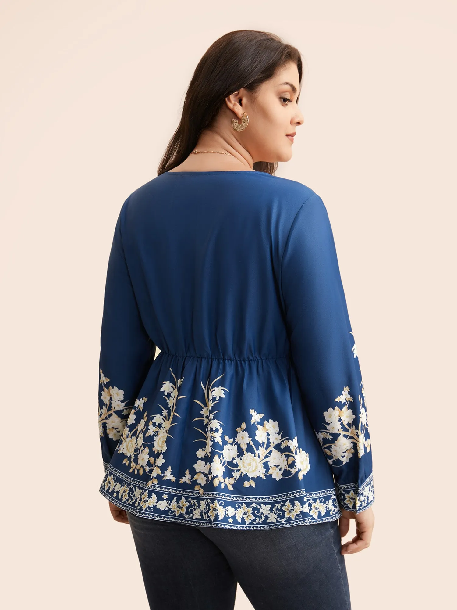 Boho Print Elastic Waist Gathered Blouse sold by Bloomchic product image thumbnail 4