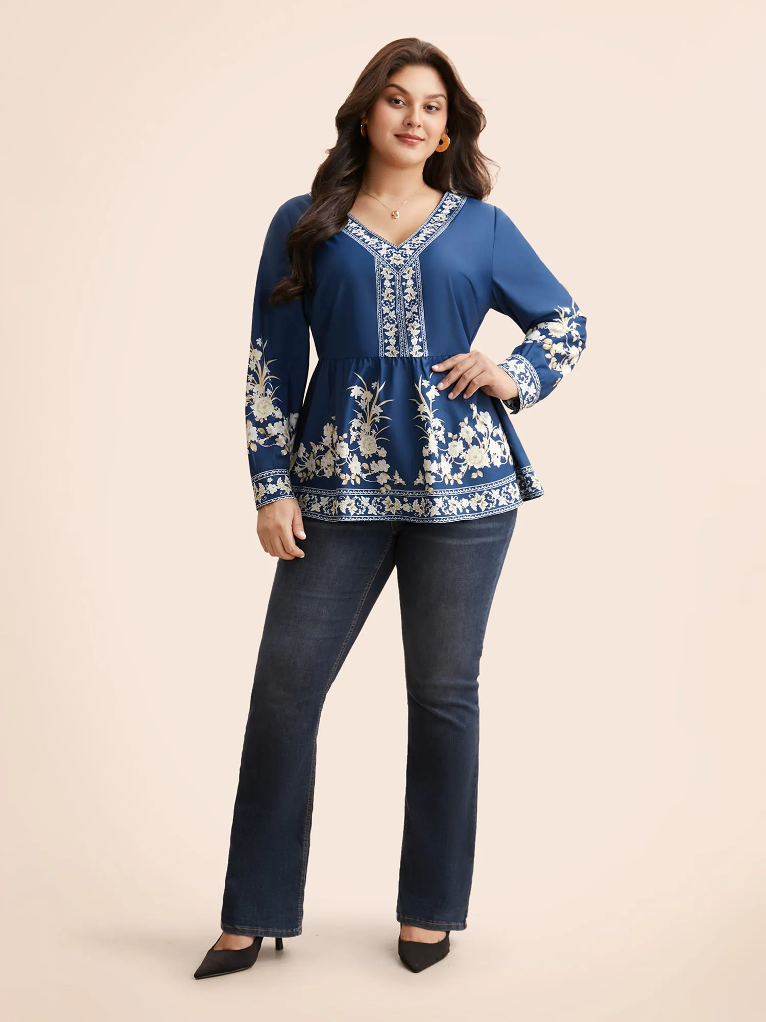 Boho Print Elastic Waist Gathered Blouse sold by Bloomchic product image thumbnail 2