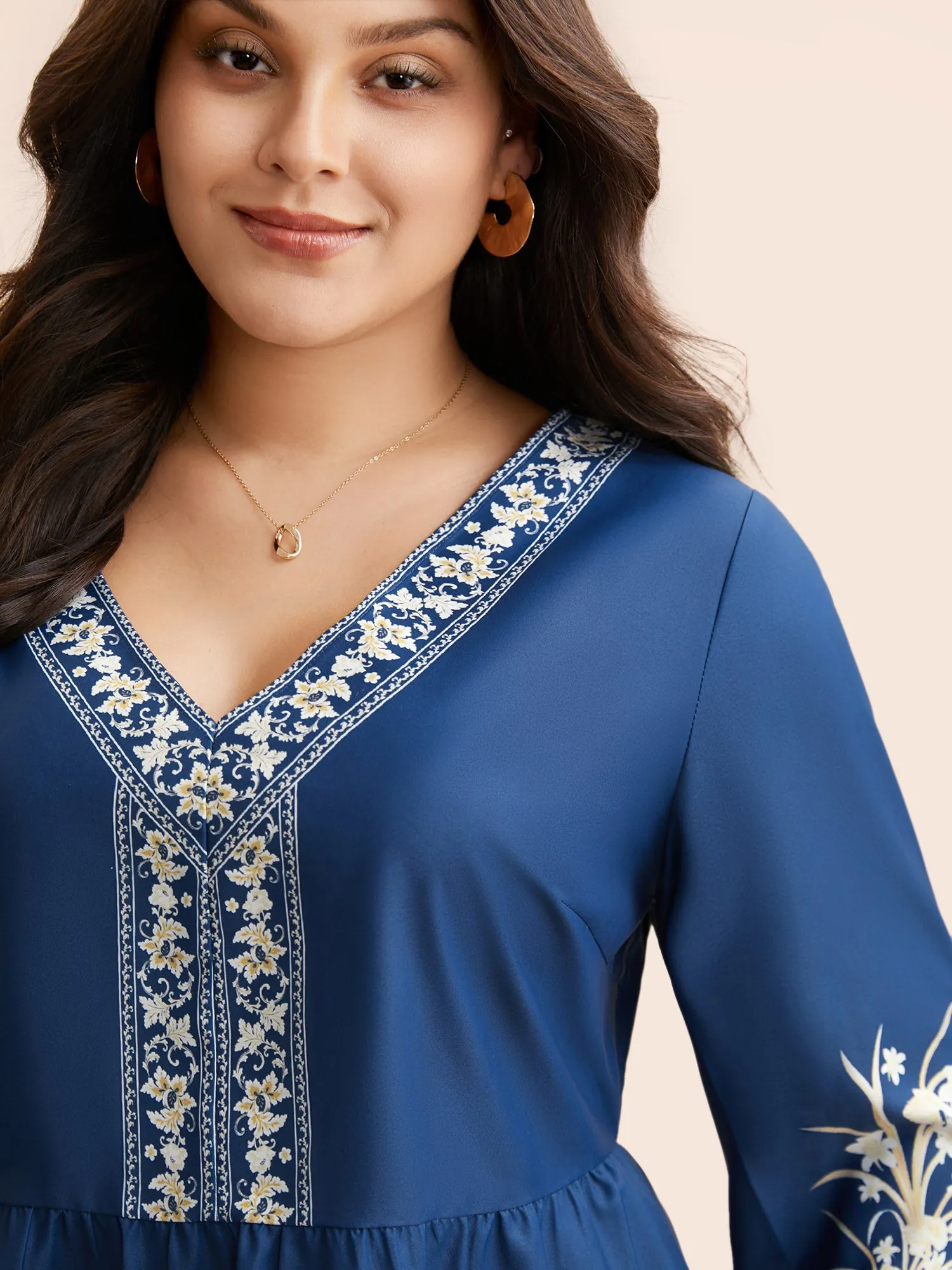 Boho Print Elastic Waist Gathered Blouse sold by Bloomchic product image thumbnail 3