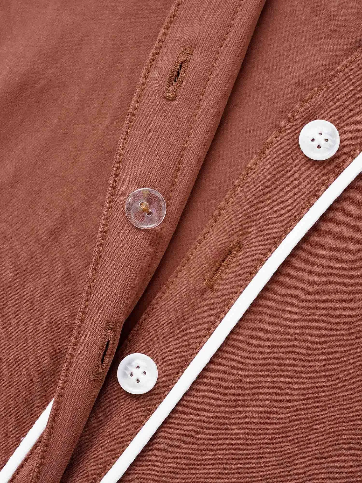 Notched Lantern Sleeve Contrast Trim Shirt sold by Bloomchic product image thumbnail 5