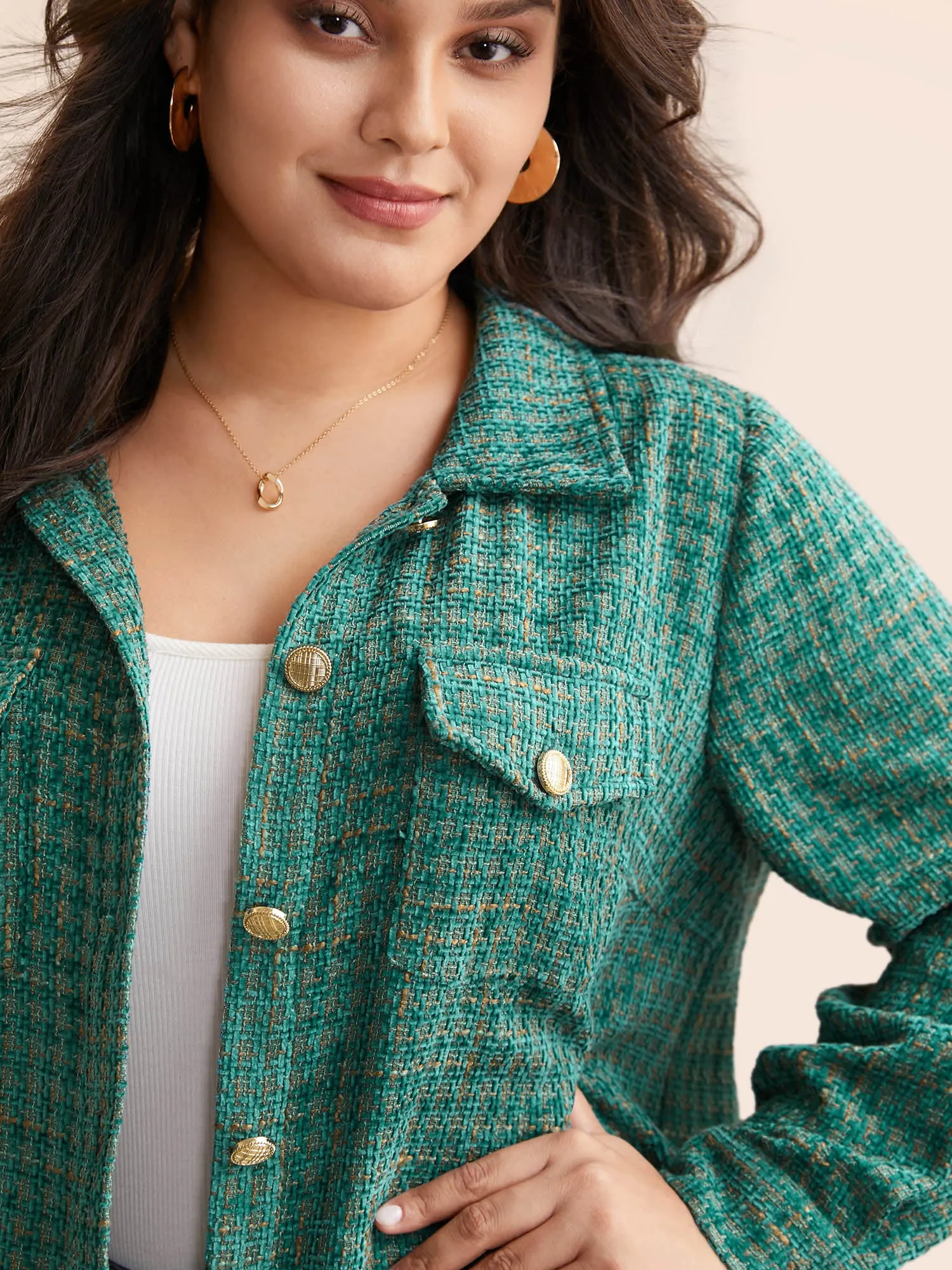 Tweed Patch Pocket Pleated Jacket sold by Bloomchic product image thumbnail 3