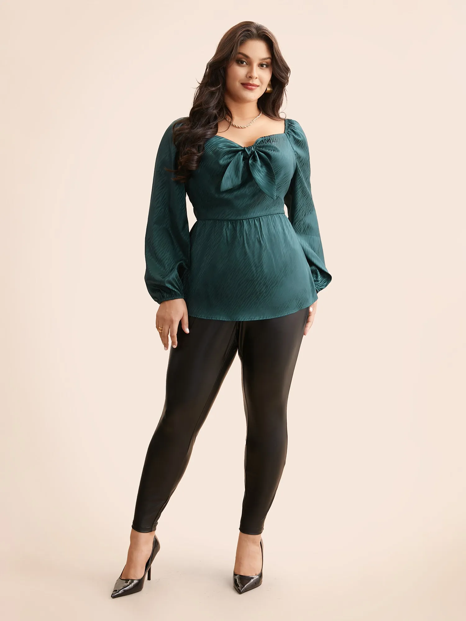Heart Neckline Tie Knot Gathered Blouse sold by Bloomchic product image thumbnail 2