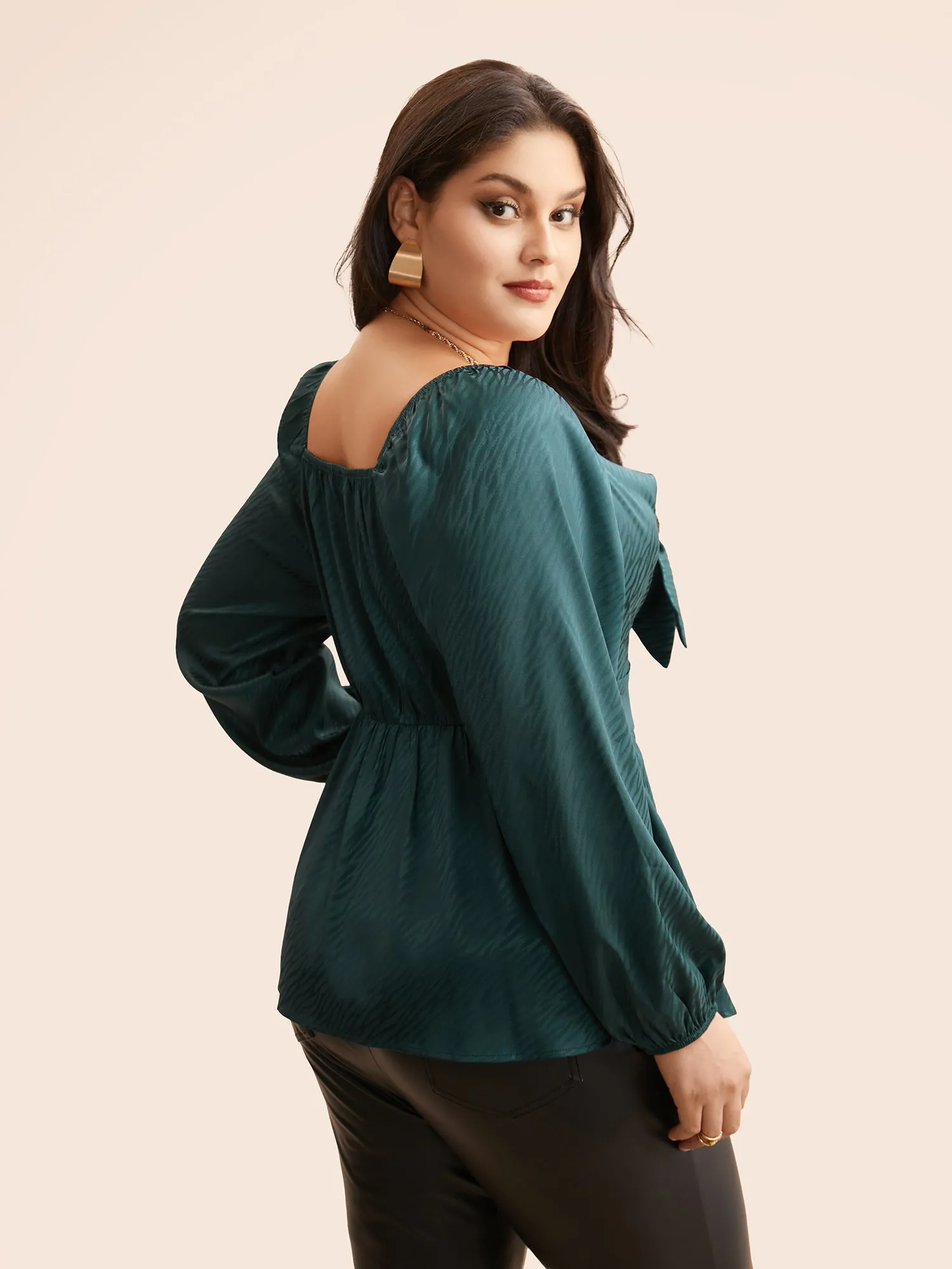 Heart Neckline Tie Knot Gathered Blouse sold by Bloomchic product image thumbnail 4