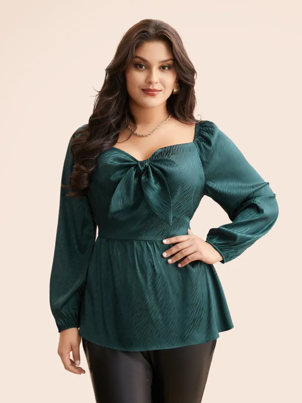 Heart Neckline Tie Knot Gathered Blouse sold by Bloomchic