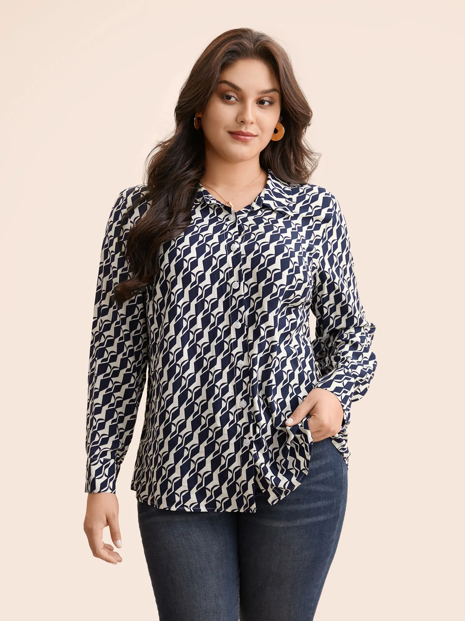 Geometric Shirt Collar Pleated Blouse sold by Bloomchic product image thumbnail 2