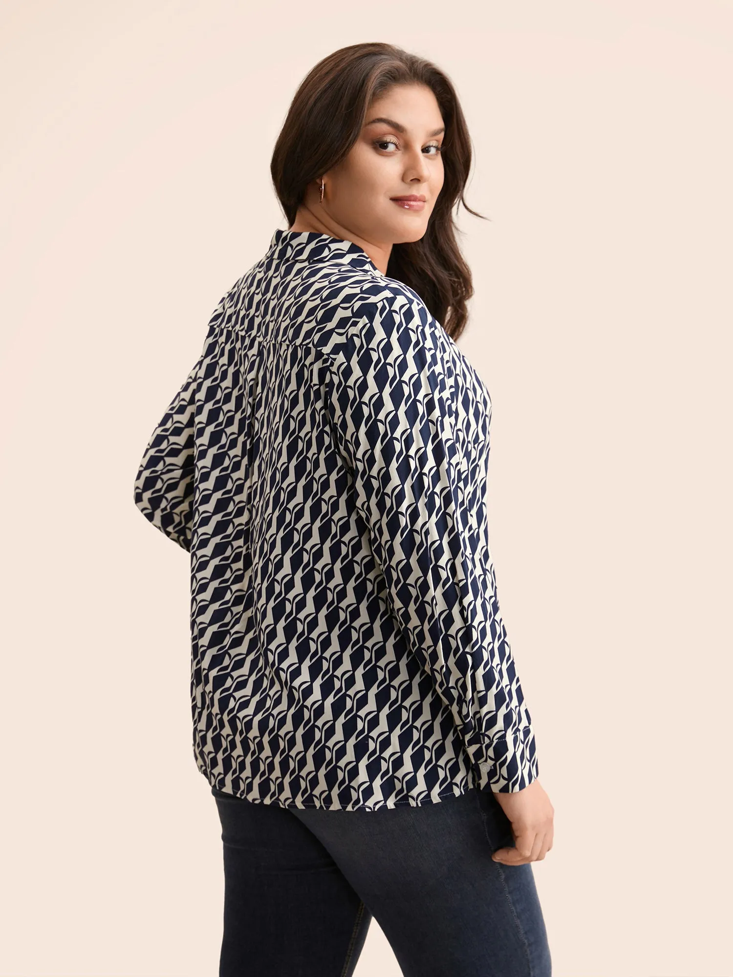 Geometric Shirt Collar Pleated Blouse sold by Bloomchic product image thumbnail 5