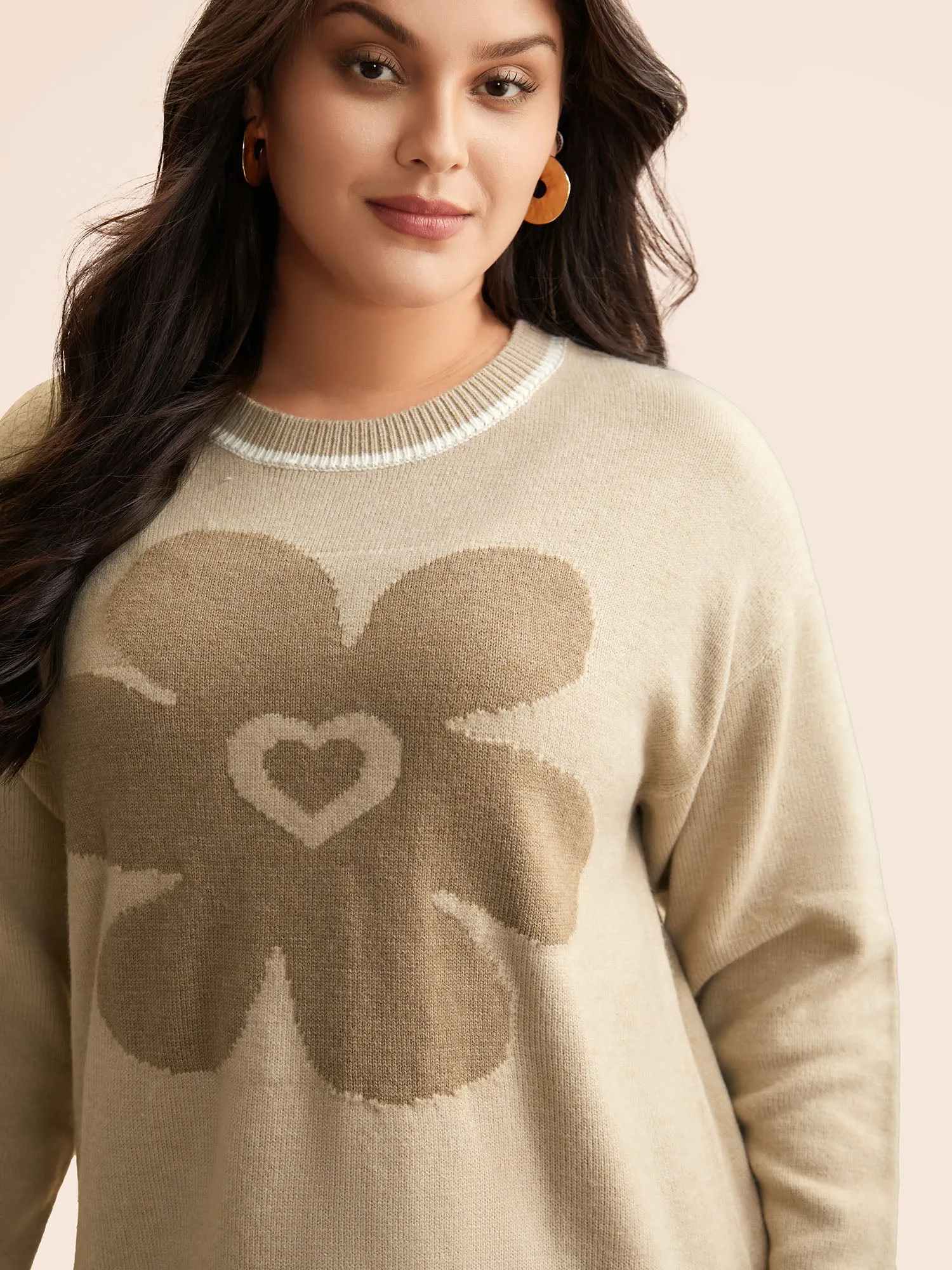 Floral Jacquard Contrast Trim Slit Hem Pullover sold by Bloomchic product image thumbnail 5