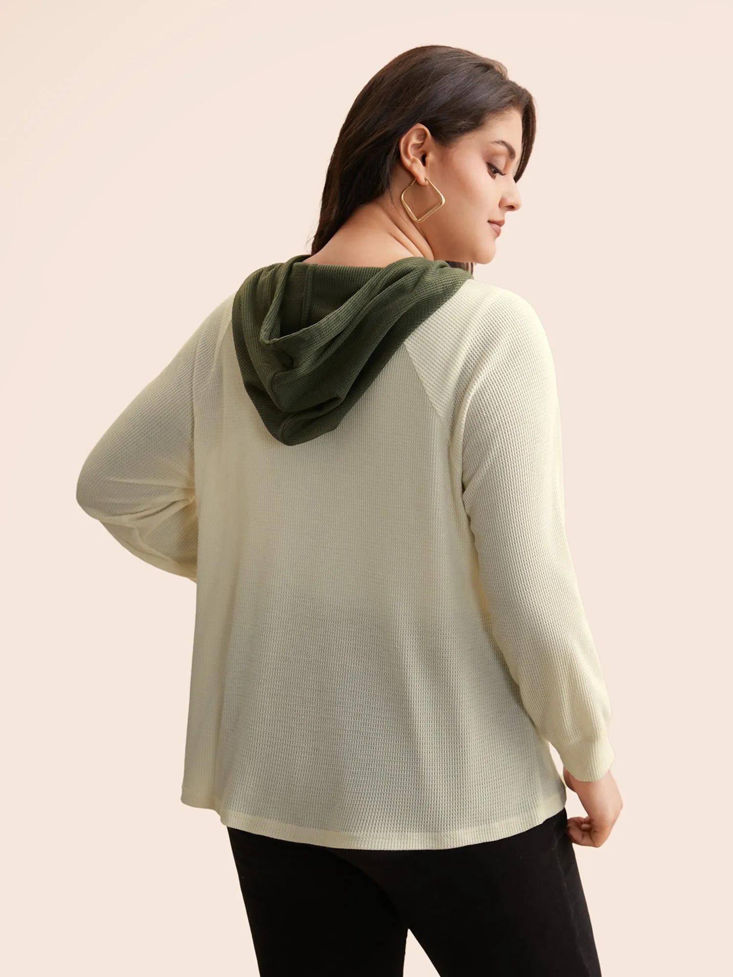 Waffle Knit Contrast Patchwork Hooded T-shirt sold by Bloomchic product image thumbnail 4