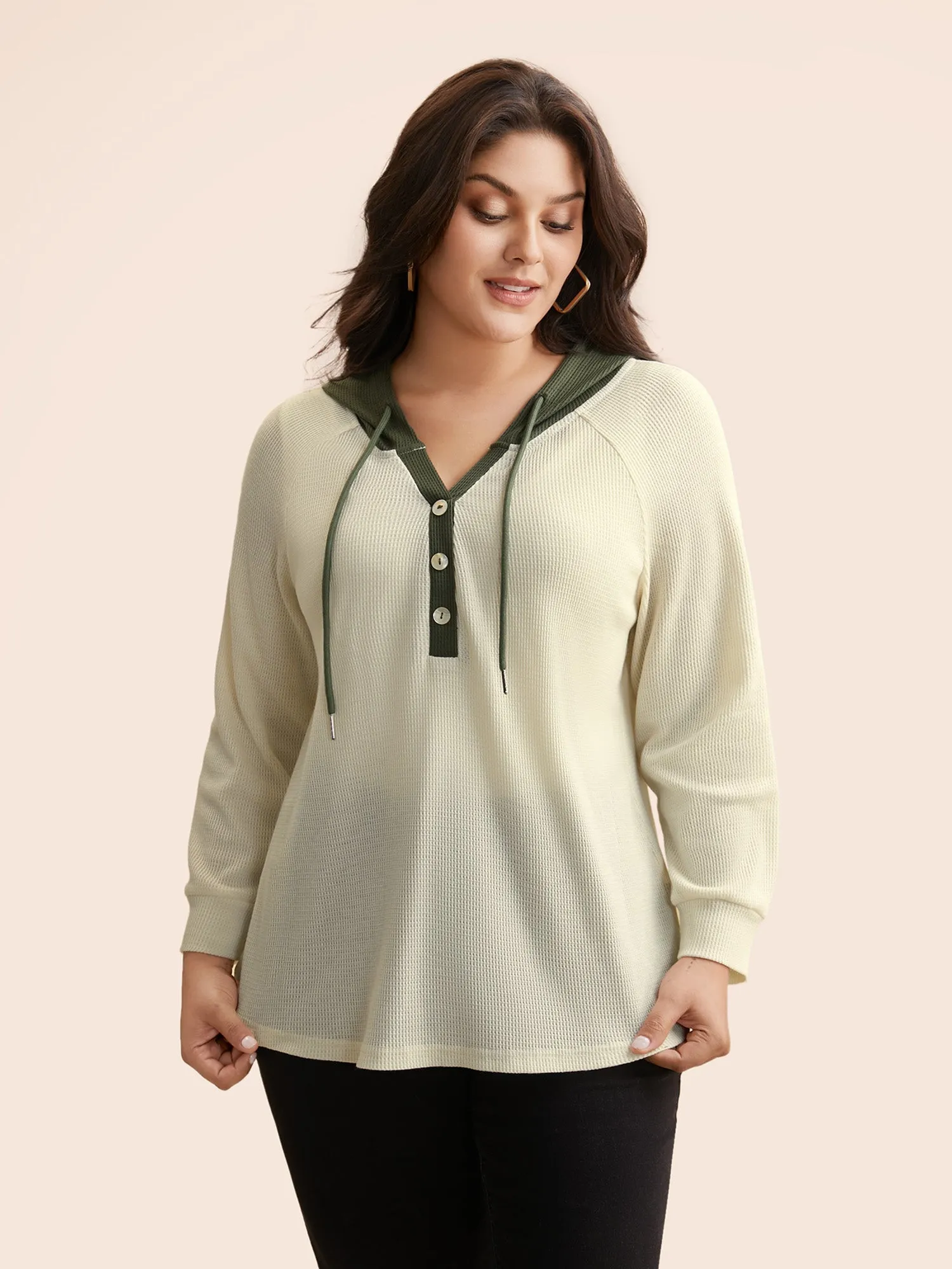 Waffle Knit Contrast Patchwork Hooded T-shirt sold by Bloomchic product image thumbnail 3