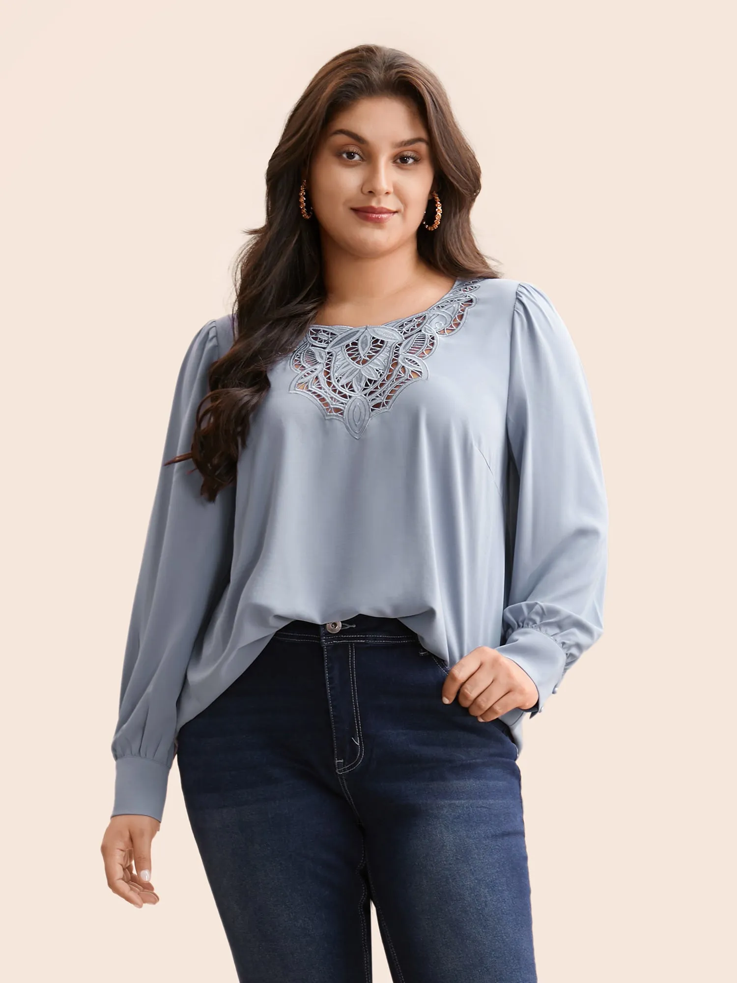 Plain Broderie Anglaise Gathered Blouse sold by Bloomchic