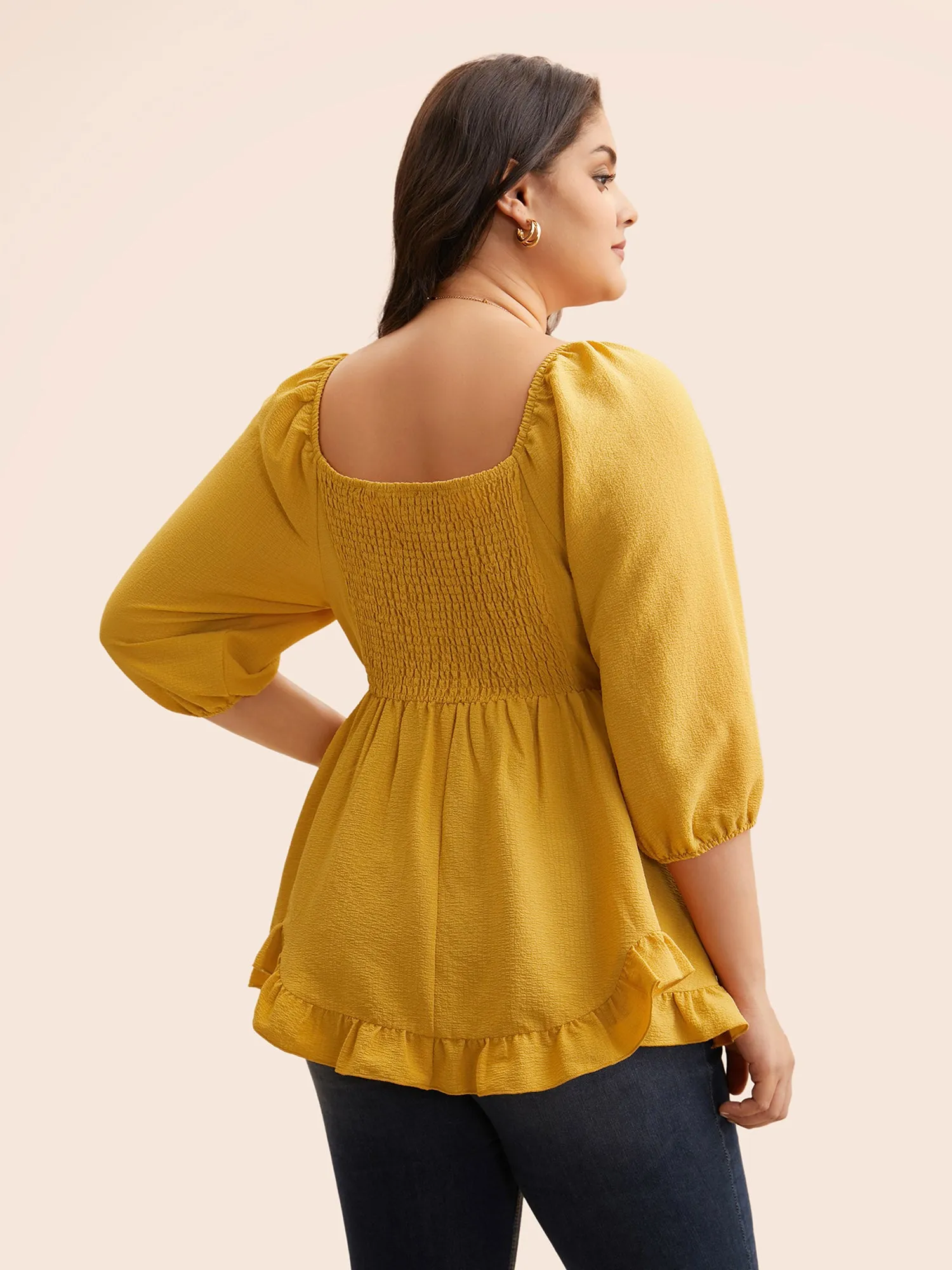 Solid Square Neck Ruffles Shirred Blouse sold by Bloomchic product image thumbnail 4