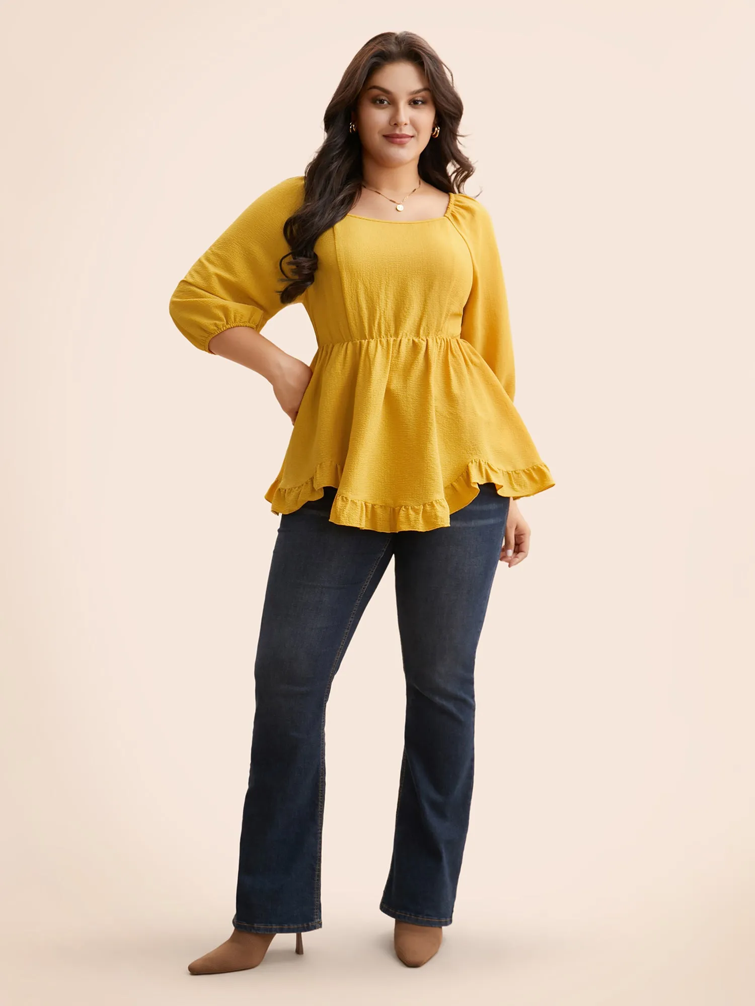Solid Square Neck Ruffles Shirred Blouse sold by Bloomchic product image thumbnail 2