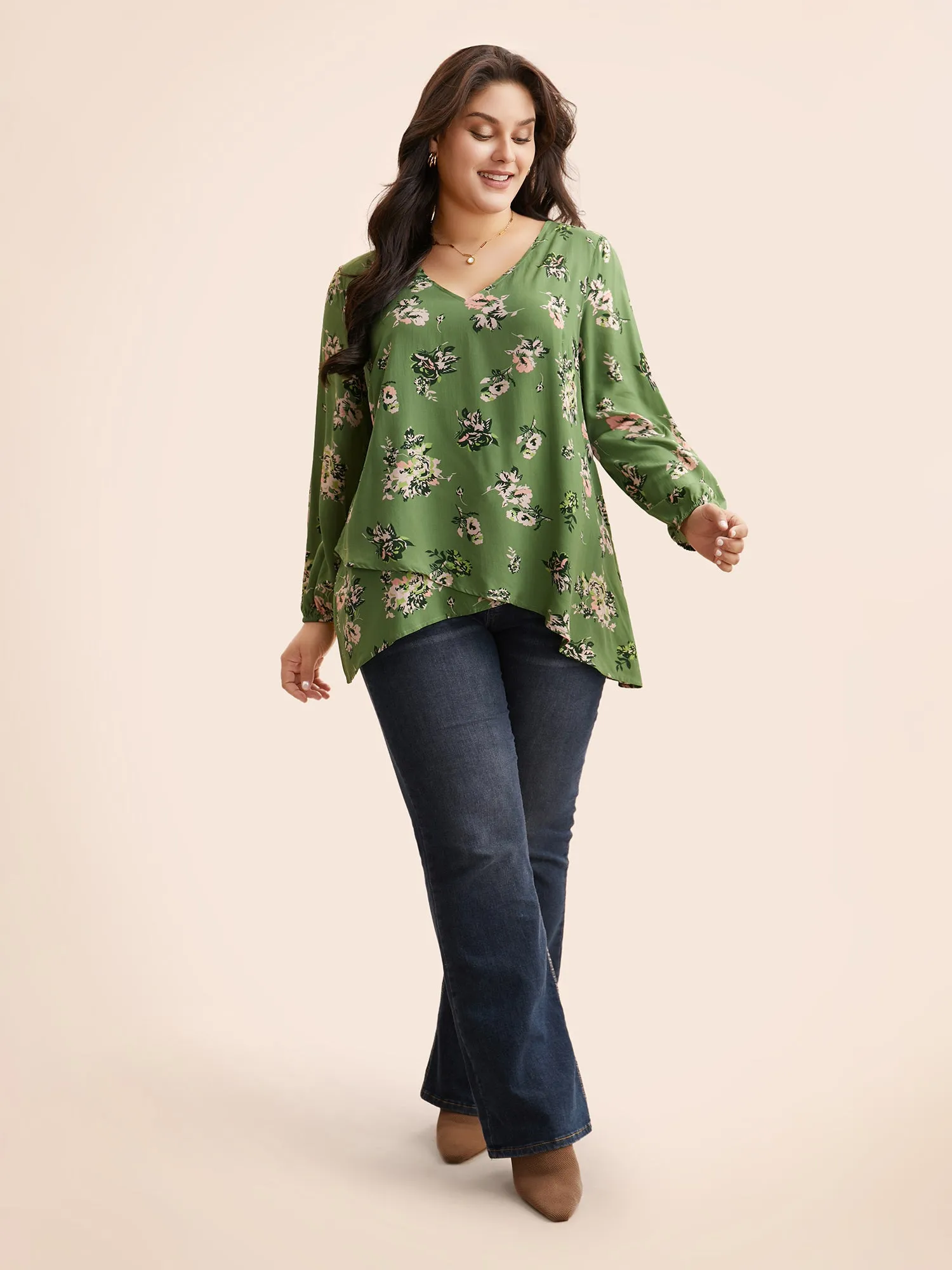 Floral Overlapping Asymmetrical Hem Blouse sold by Bloomchic product image thumbnail 2