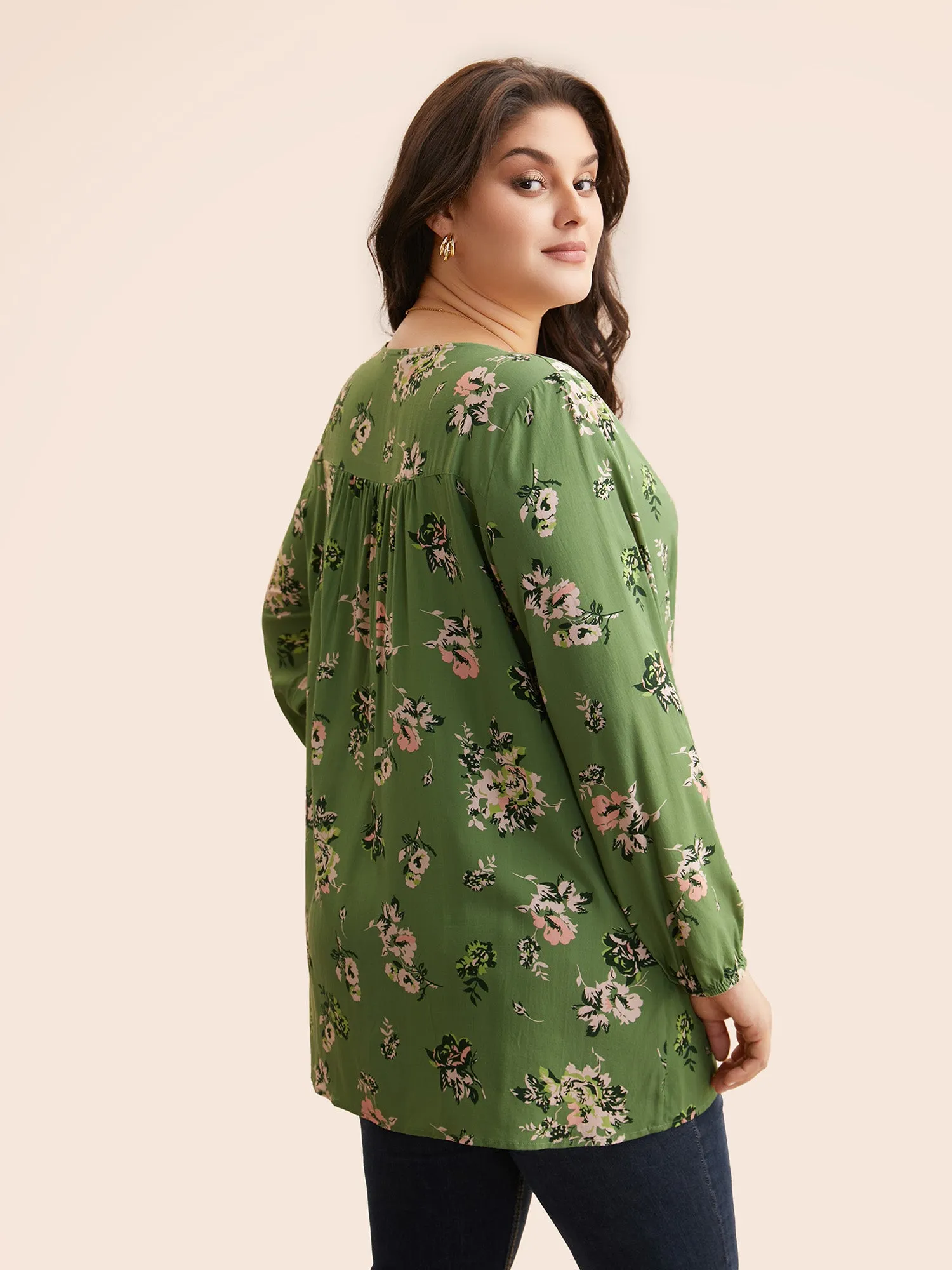 Floral Overlapping Asymmetrical Hem Blouse sold by Bloomchic product image thumbnail 3