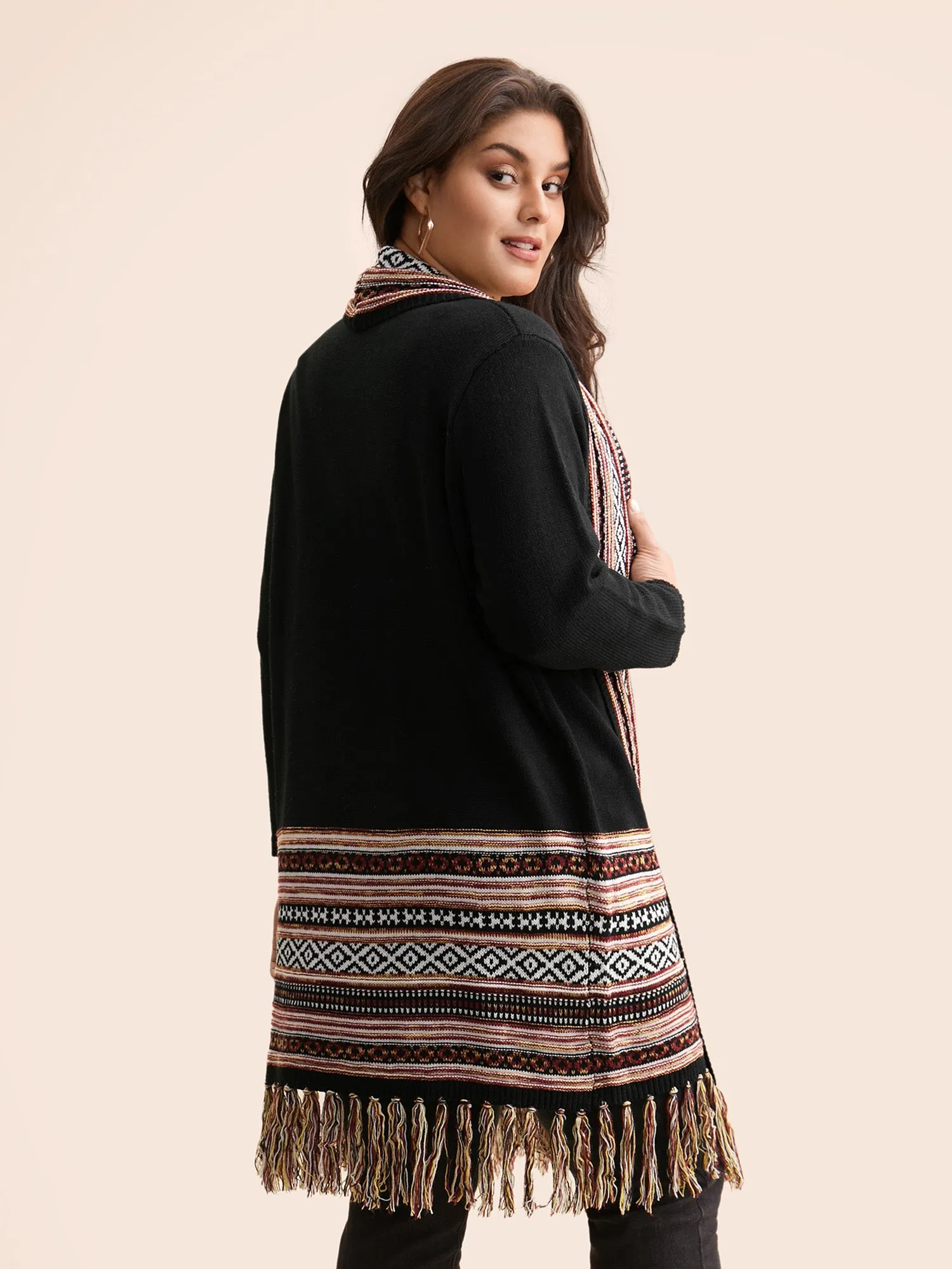 Bandana Lapel Collar Tassel Trim Cardigan sold by Bloomchic product image thumbnail 2