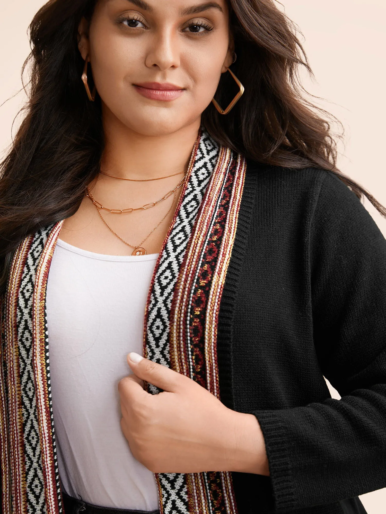 Bandana Lapel Collar Tassel Trim Cardigan sold by Bloomchic product image thumbnail 4