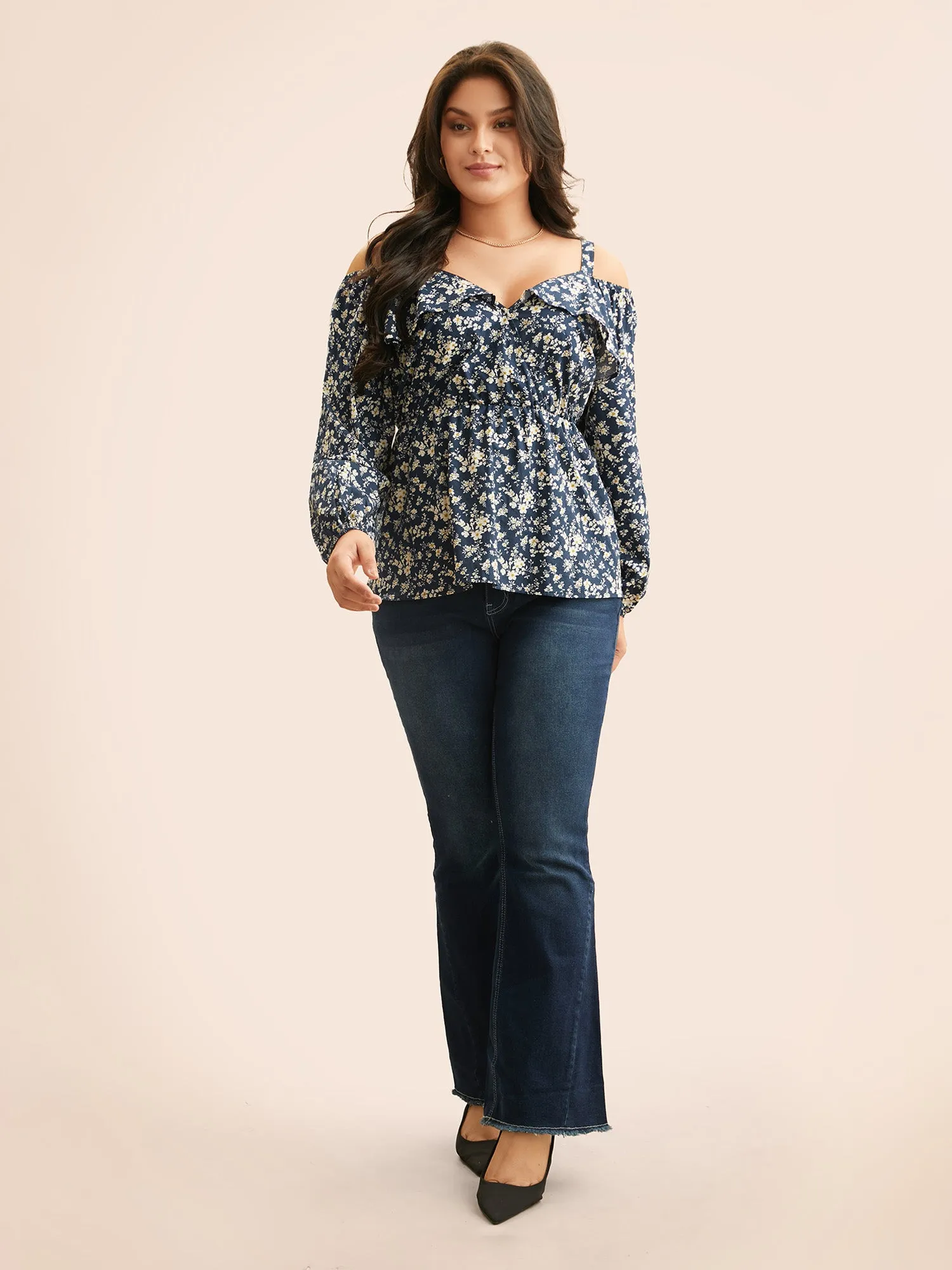 Ditsy Floral Lantern Sleeve Ruffle Trim Blouse sold by Bloomchic product image thumbnail 2